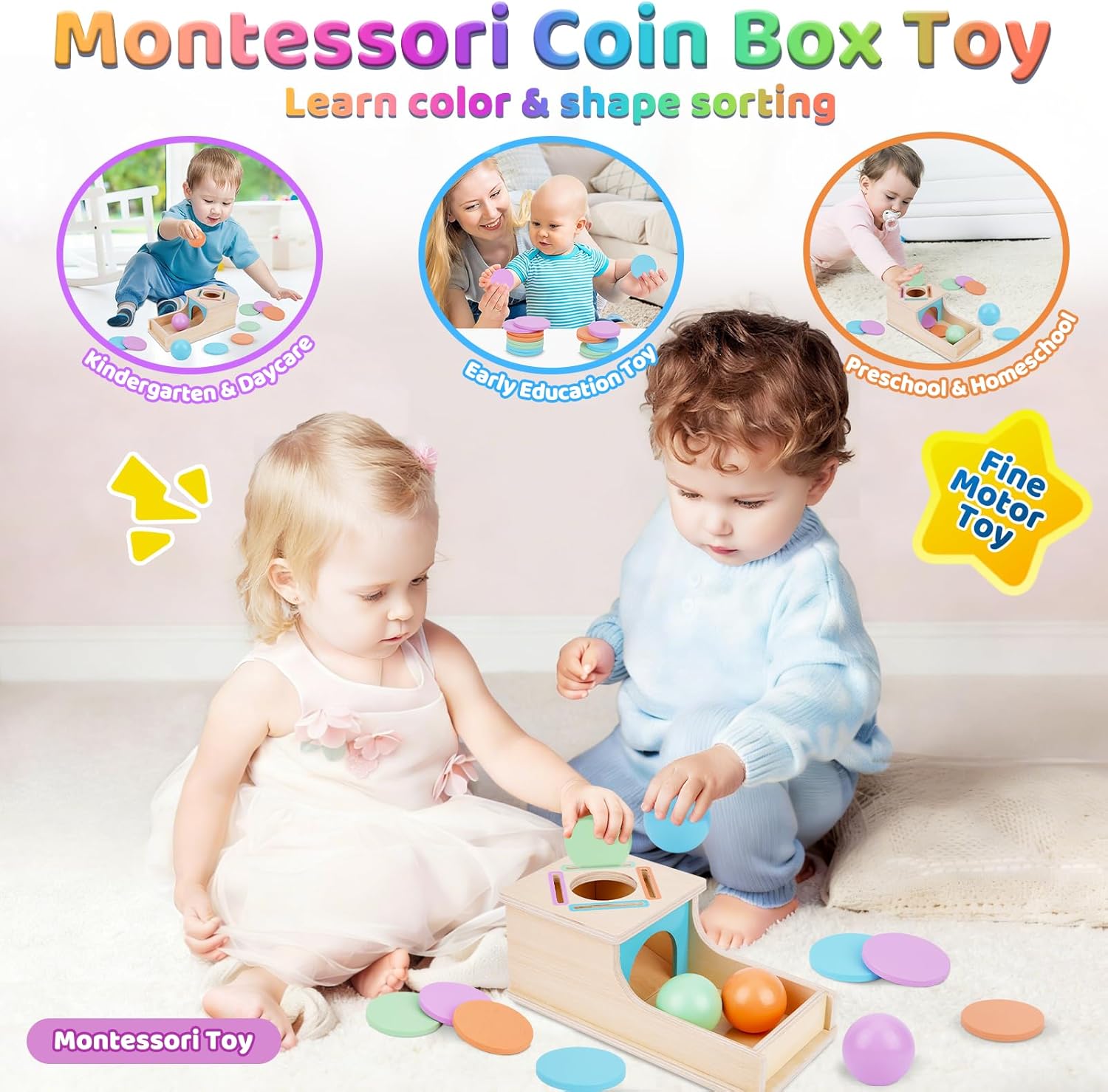 Detalle de FCSONU Jouet Montessori pour Bébé 1–3 Ans – Circuit de billes en bois