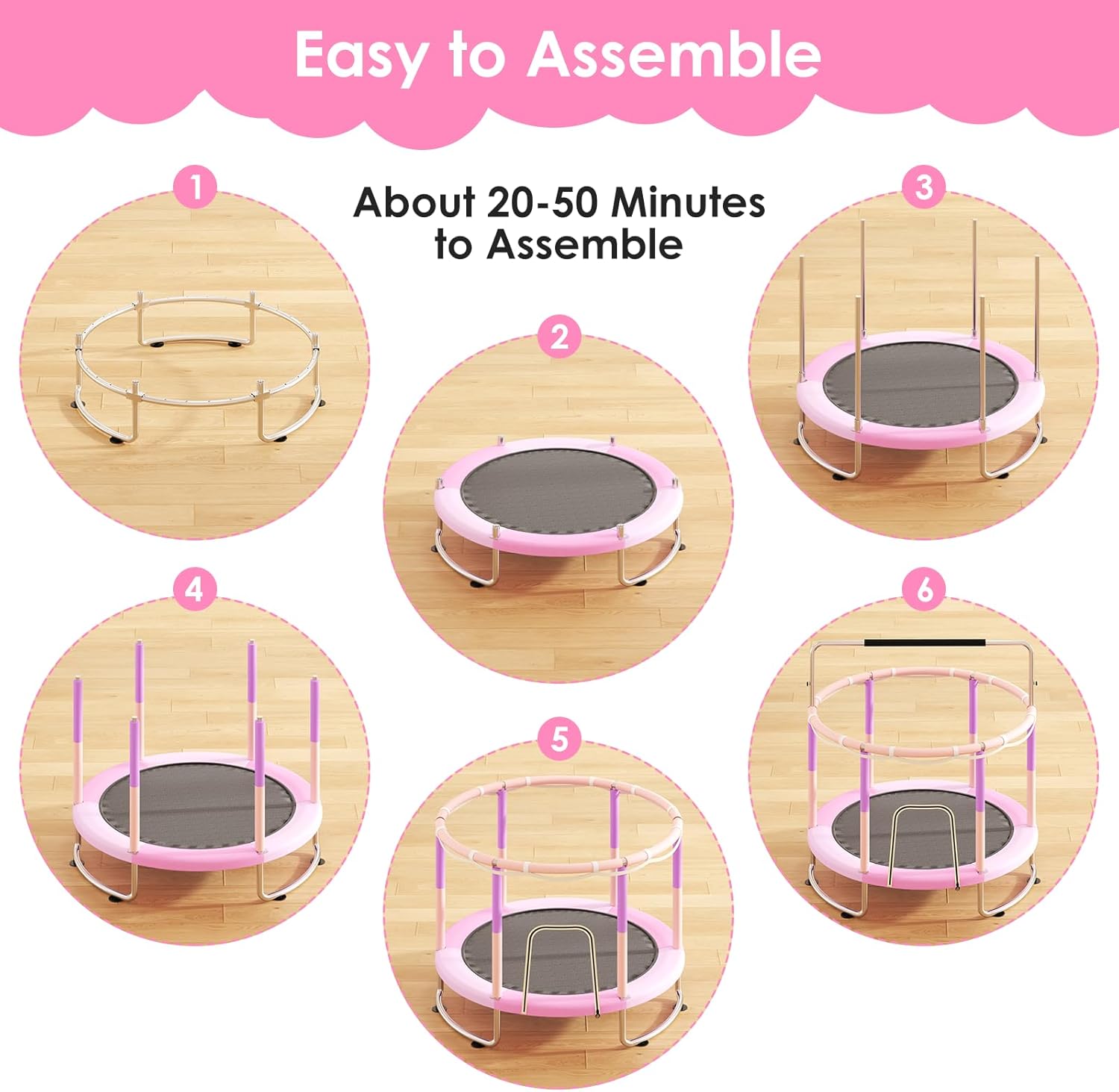 Thumbnail 6 de Trampoline for Kids (Ages 1-8) 55" Toddler Trampoline with Net, 440 lbs Weight Limit, Adjustable Gymnastics Bar & Accessories