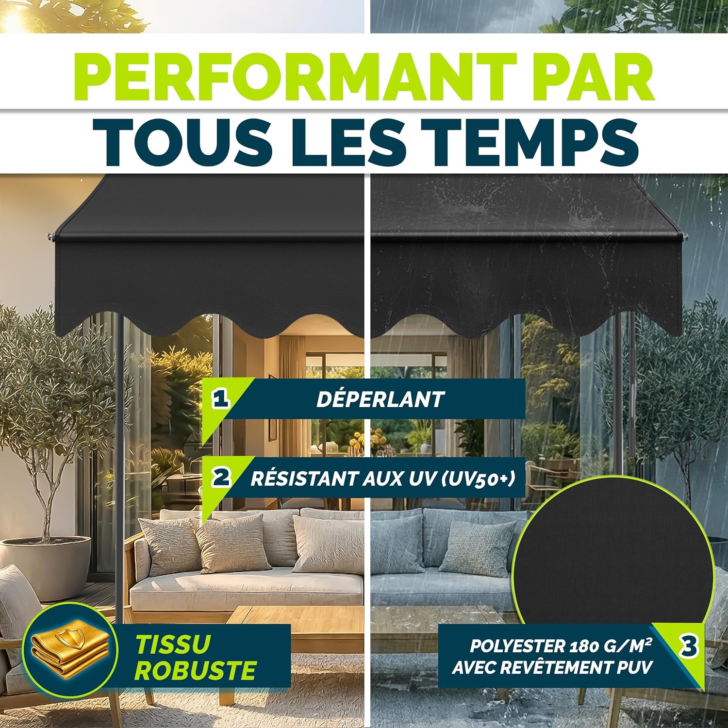 Thumbnail 3 de Tillvex Store Banne manuelle rétractable avec manivelle pour balcon - Anthracite 300 cm