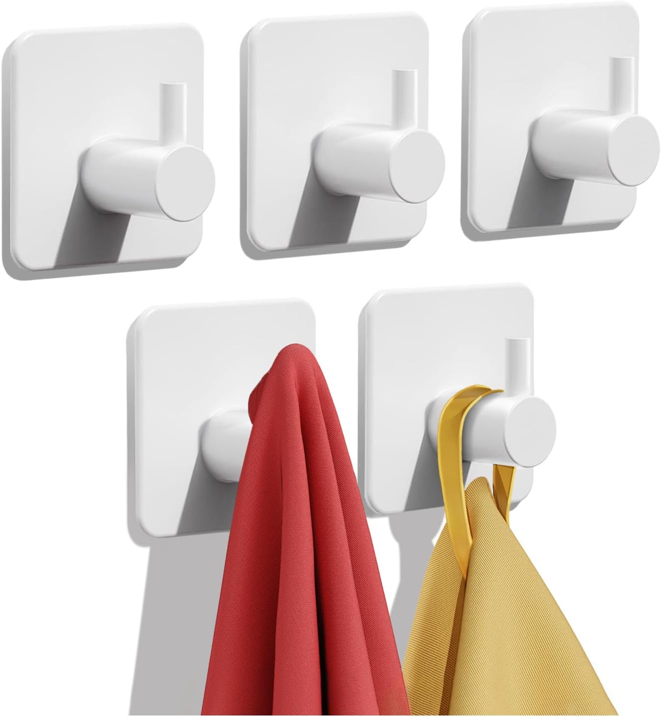 Detalle de Auxmir 5 Pack Self-Adhesive Hooks – Stainless Steel, 10kg, No-Drill Fix, 4.5×4.5cm