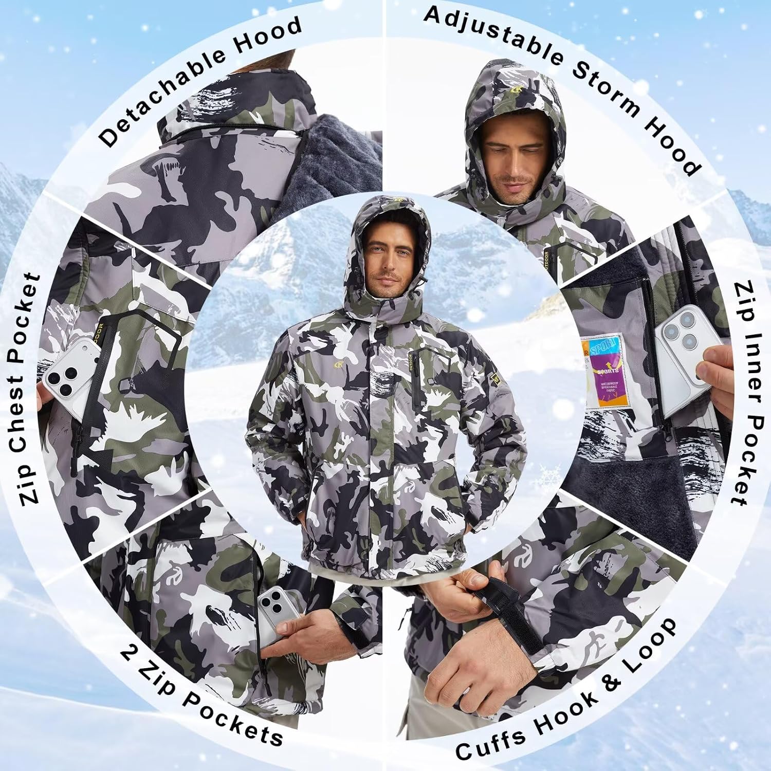 Thumbnail 3 de QPNGRP Mens Waterproof Ski Jacket