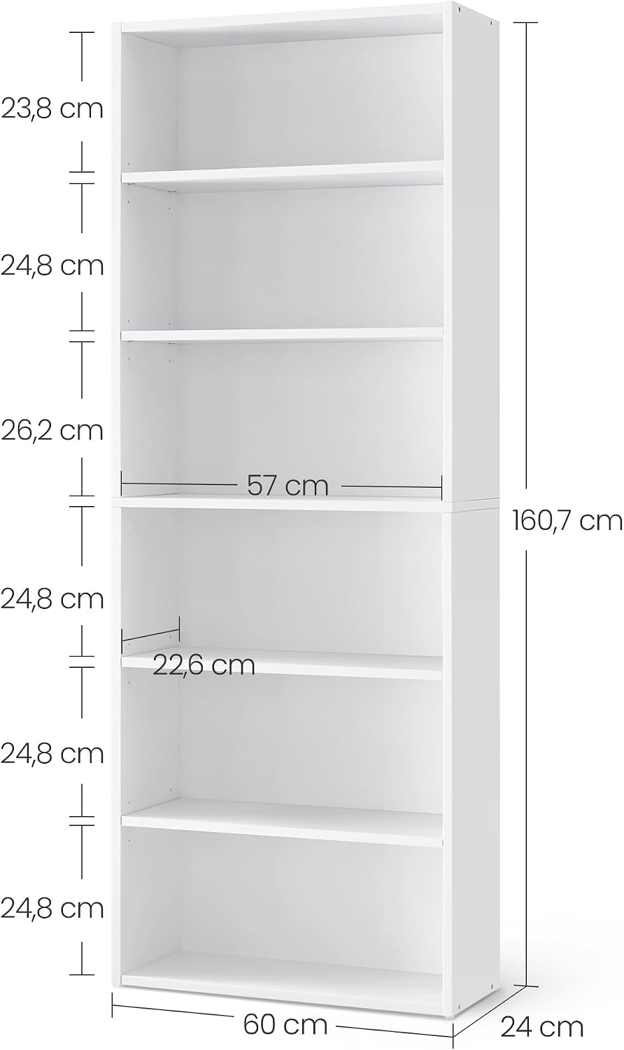 Detalle de VASAGLE Scaffale a 6 ripiani LBC166T14 in bianco nuvola, libreria portaoggetti con ripiani aperti e regolabili