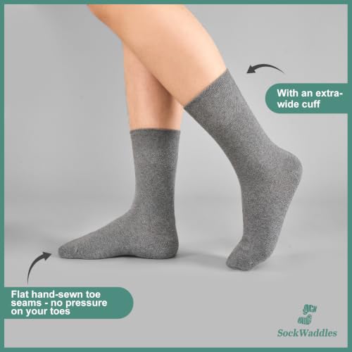 Detalle 2 de SockWaddles Diabetic Socks for Men & Women | 6 Pairs, Soft Top, Seamless Toe, Loose Fit (Grey, UK 3-5)