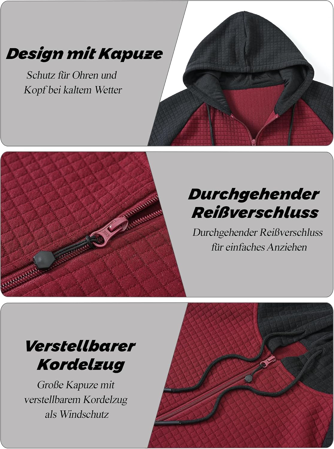 Detalle de Tyhengta Herren Kapuzenpullover mit Reißverschluss – Sport-Sweatjacke mit Taschen