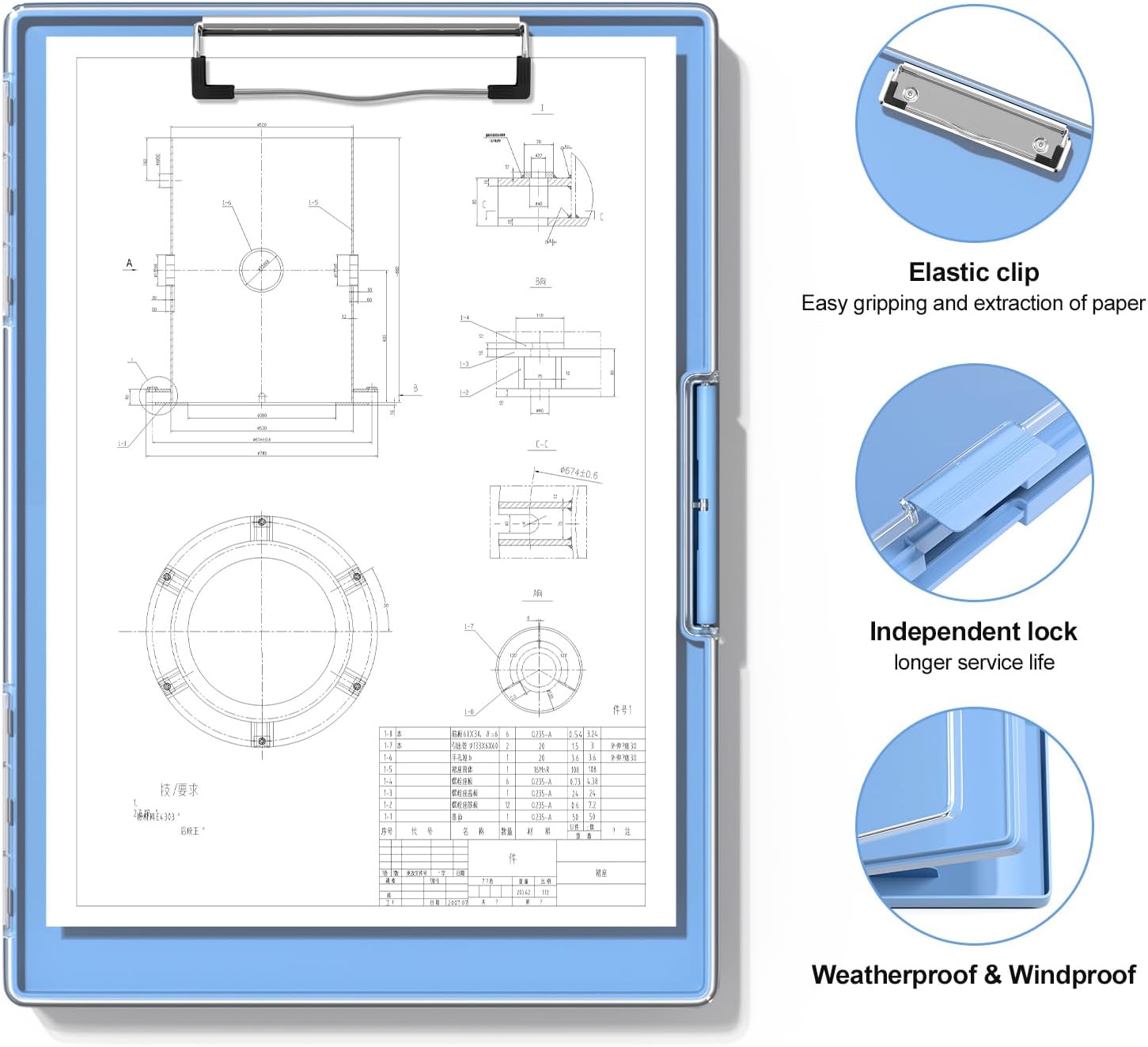 Thumbnail 2 de Hongri Clipboard with Storage 8.5 x 11 Blue