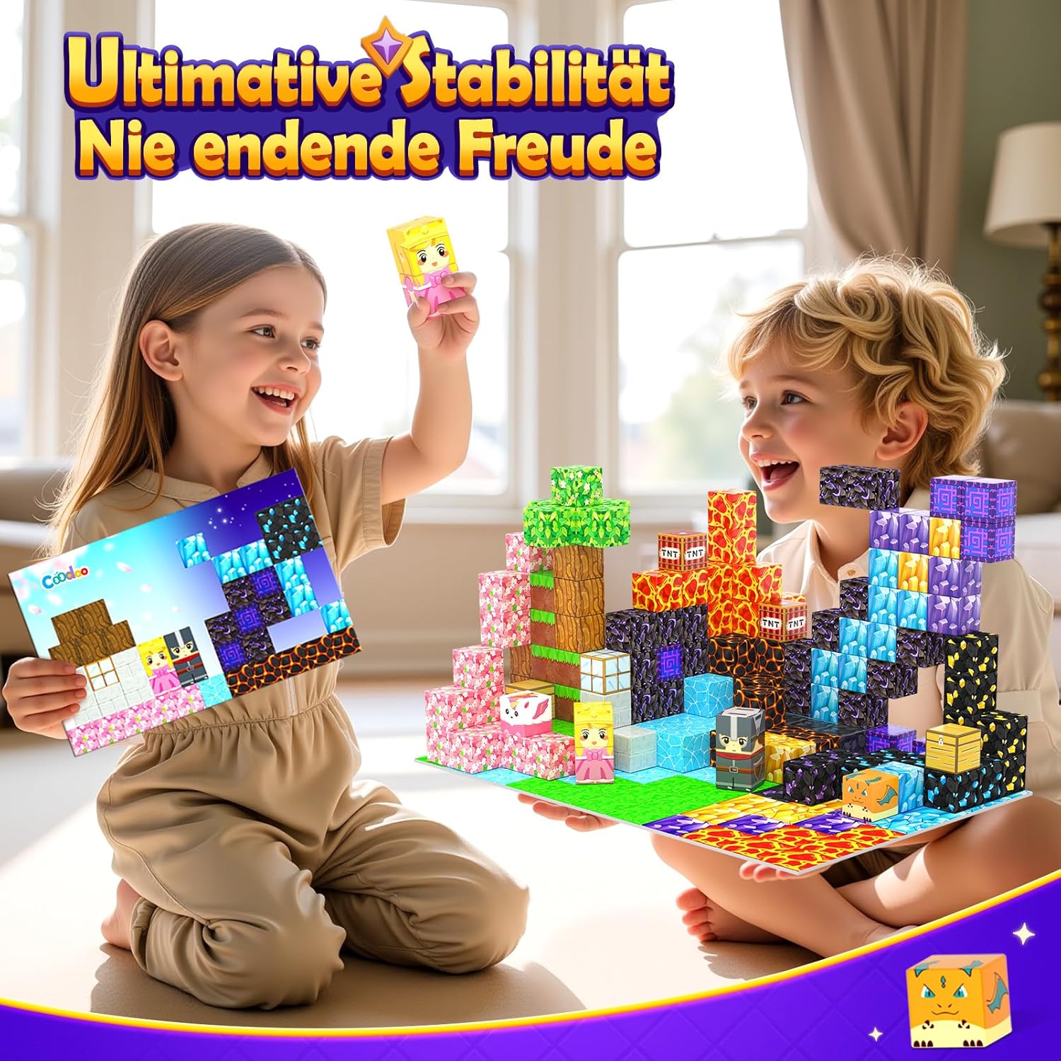 Thumbnail 2 de Magnetische Bausteine (154 Teile) Magnetspielzeug mit doppelseitiger Magnettafel – für kreative Bauwelten ab 3 Jahren