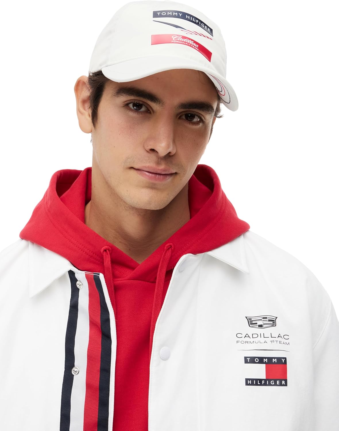 Detalle 2 de Tommy Hilfiger TH X Cadillac F1 Chevron Cappellino Unisex Bianco – Stile autentico e sostenibile