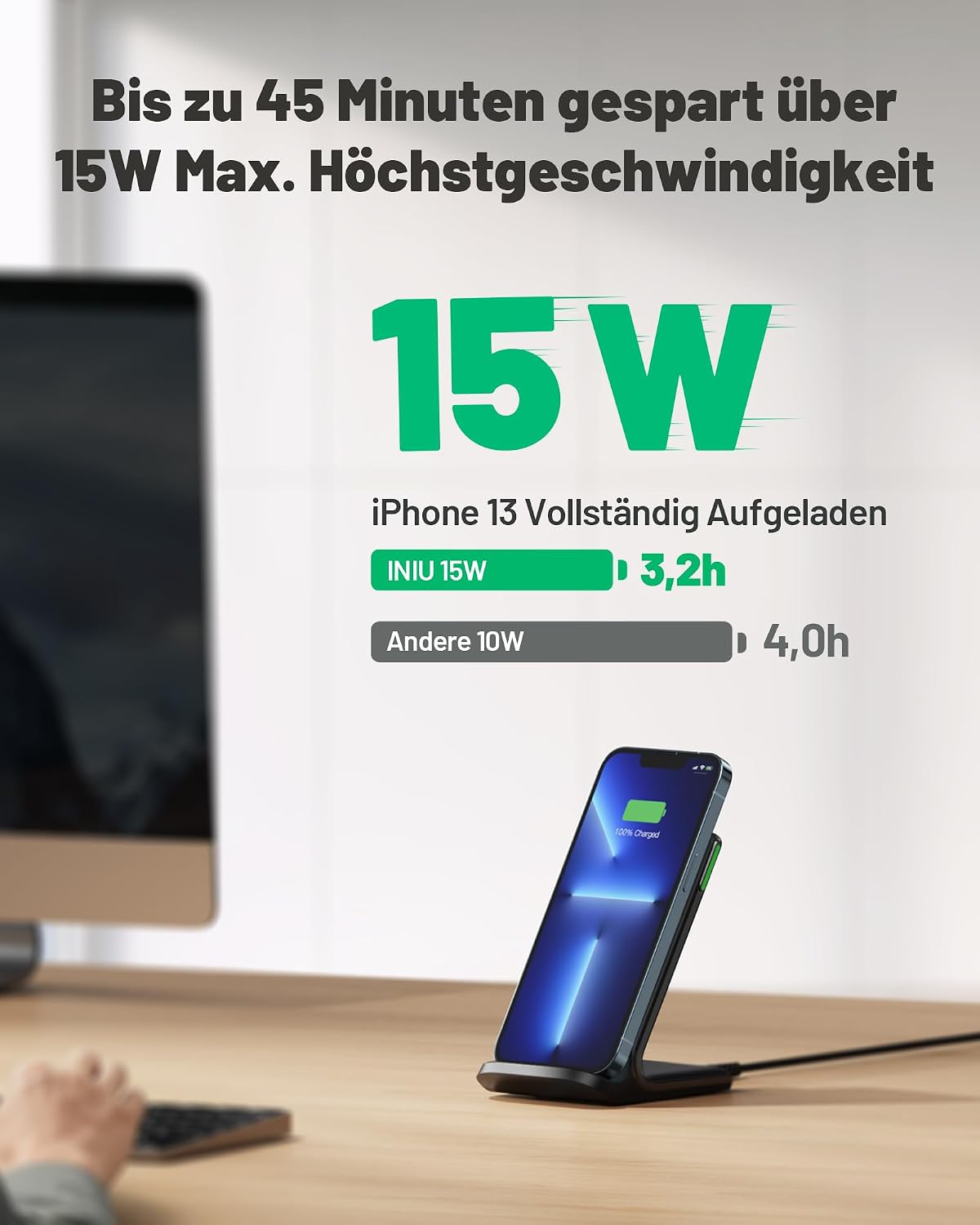 Detalle 2 de INIU draadloze oplader 2-pack, 15 W laadstandaard met adaptief licht
