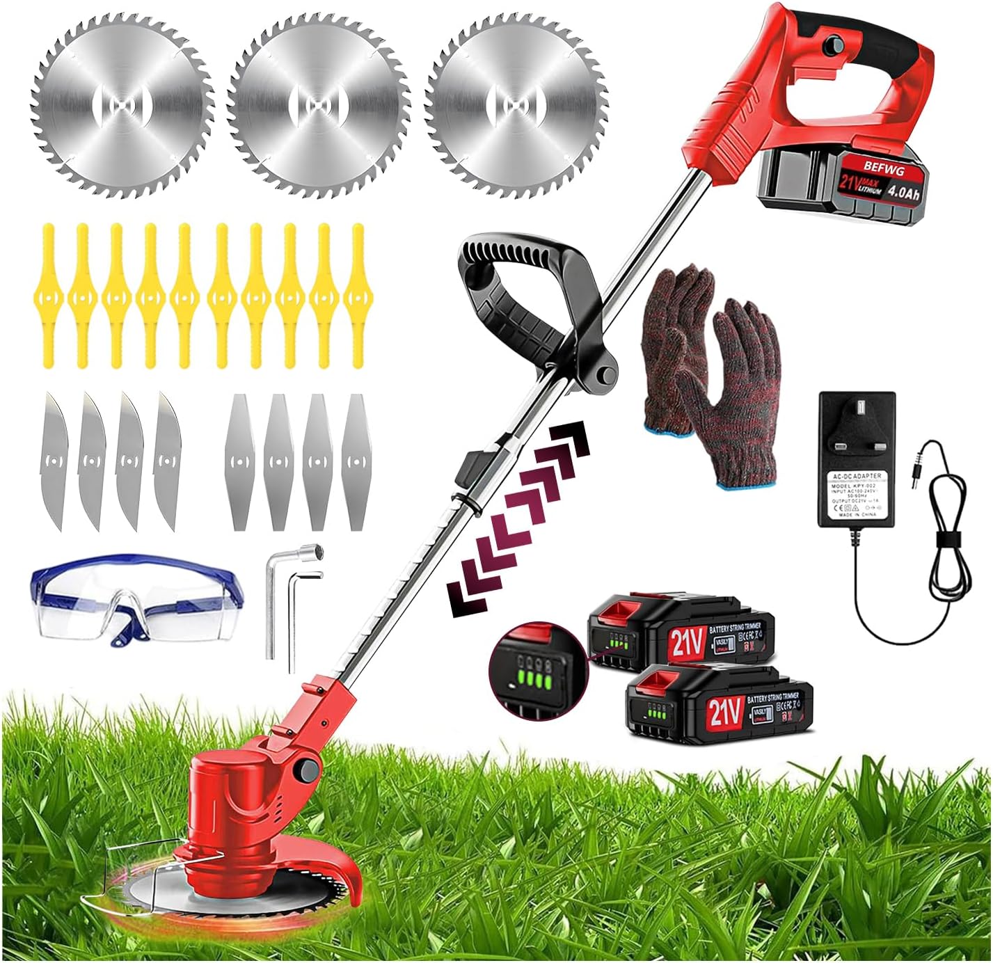 Detalle de Str cordless Telescopic Strimmer with 2x 21V Batteries – Complete Garden Kit