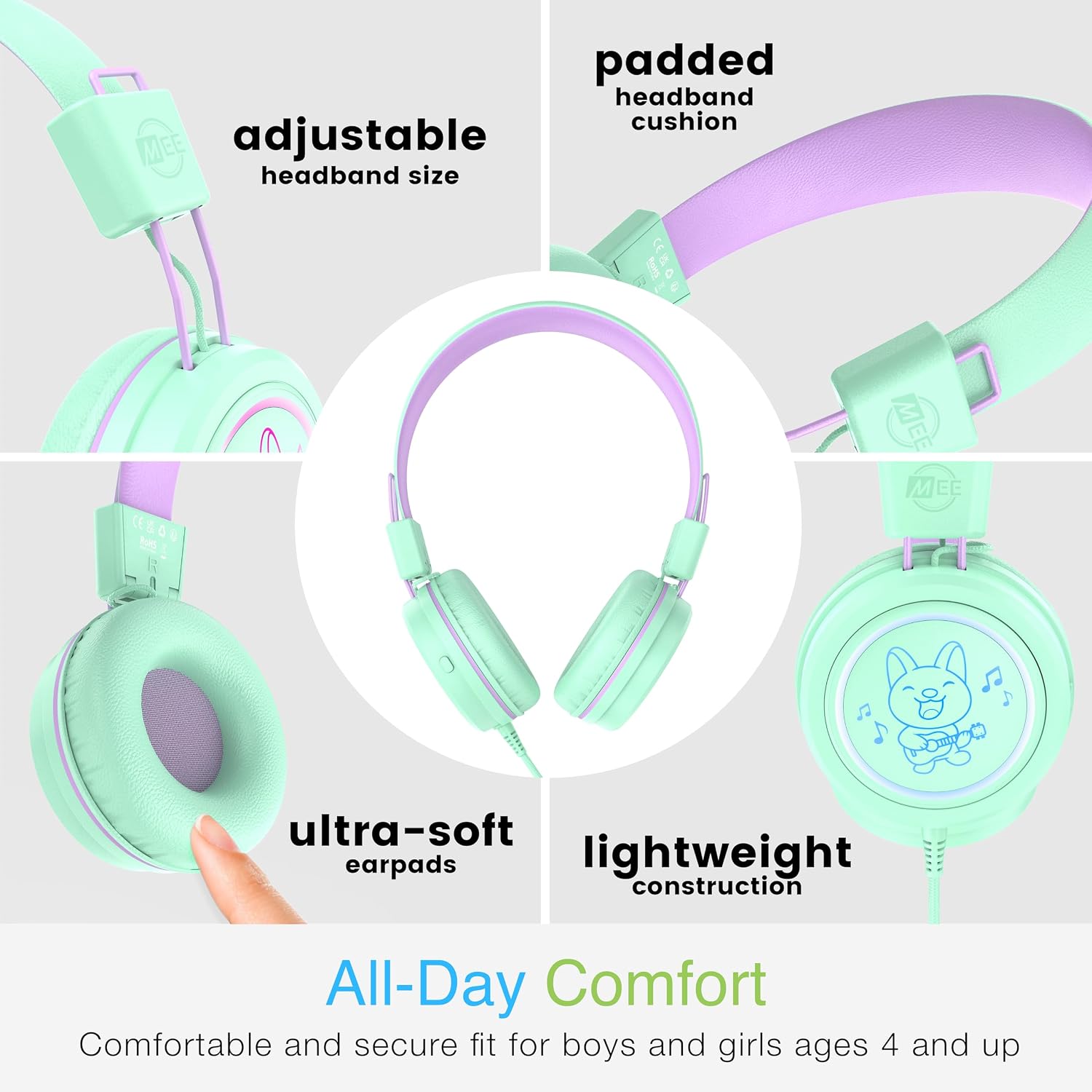 Detalle 2 de MEE audio KidJamz KJ55 Safe Listening USB-C Headphones for Kids (Mint)