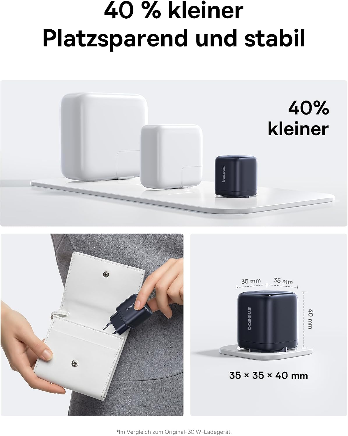 Detalle 2 de Baseus 45W USB-C Ladegerät – 2er Pack GaN Schnellladegerät mit Kabel (PD/PPS) für iPhone, Galaxy, iPad, MacBook und Pixel