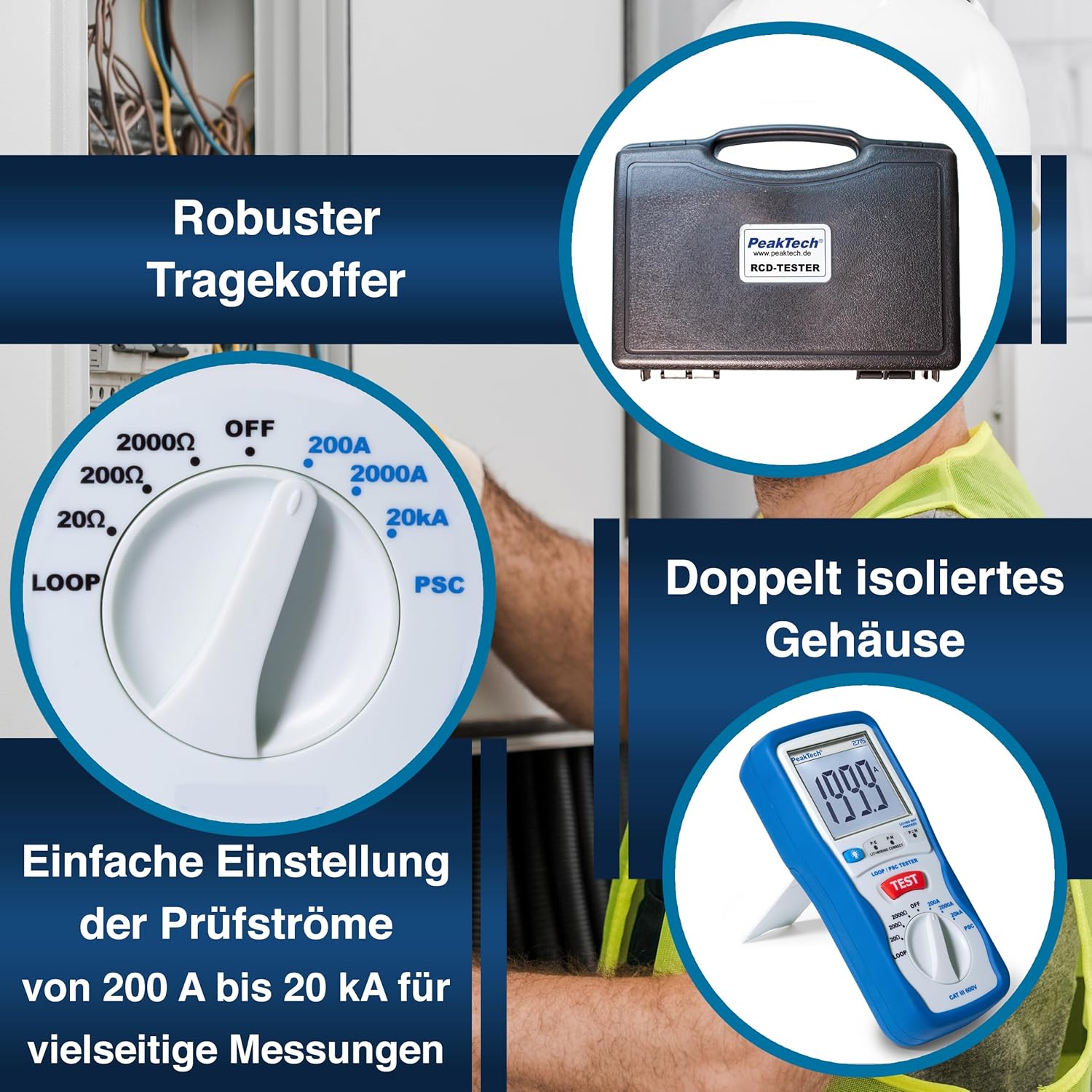 Detalle de PeakTech P 2715 – Digitaler PSC-Schleifentester mit LCD-Display