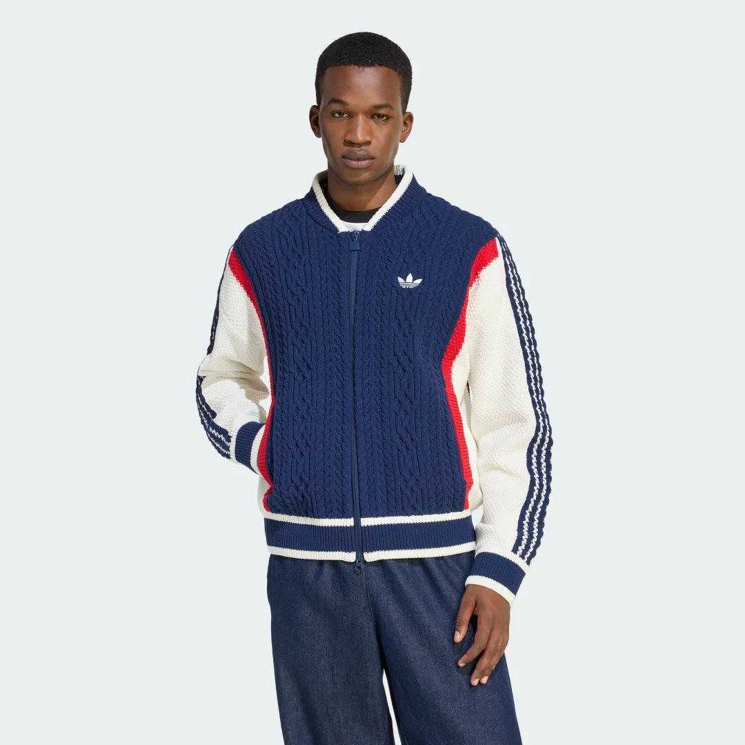 Detalle de Chaqueta deportiva de punto Retro Remix de Adidas – color Azul