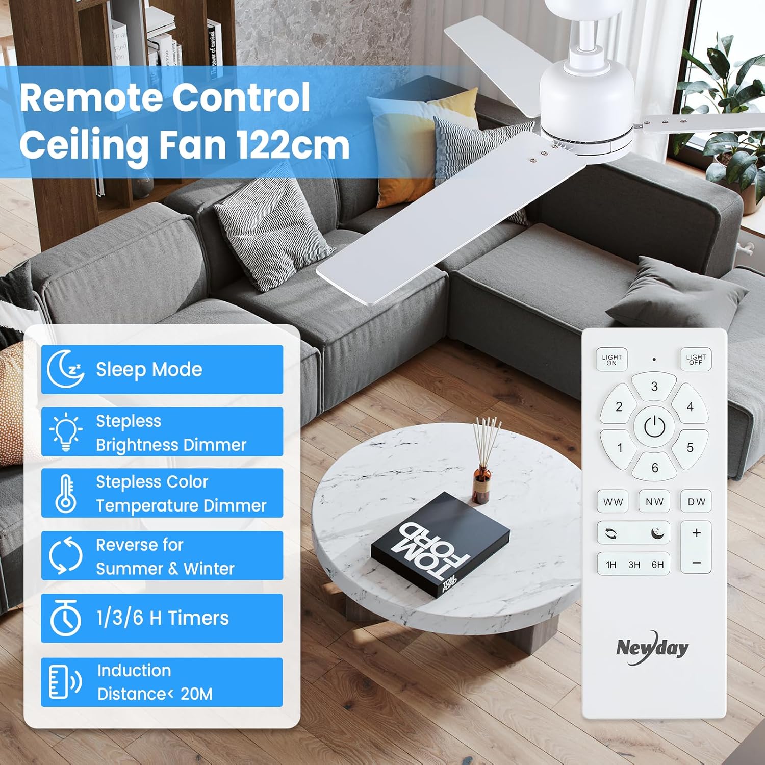 Thumbnail 6 de Newday Deckenventilator Weiß Holz 122 cm