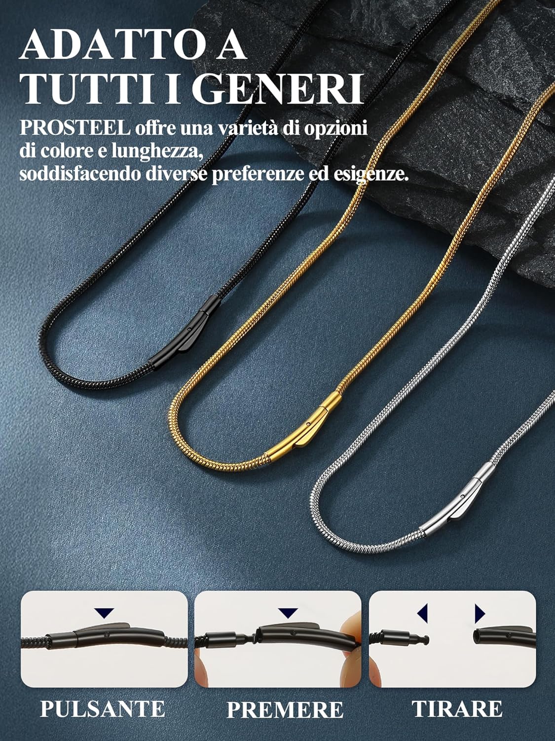 Thumbnail 5 de PROSTEEL Collana Serpente 2MM 76 cm (30 pollici) in Acciaio Inox 316L – Versatile e Semplice da Indossare