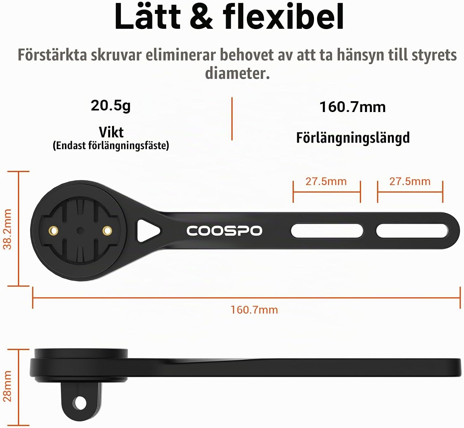 Detalle de CooSpo MT6S cykeldatorfäste för styre, 28 g och GoPro-kompatibilitet