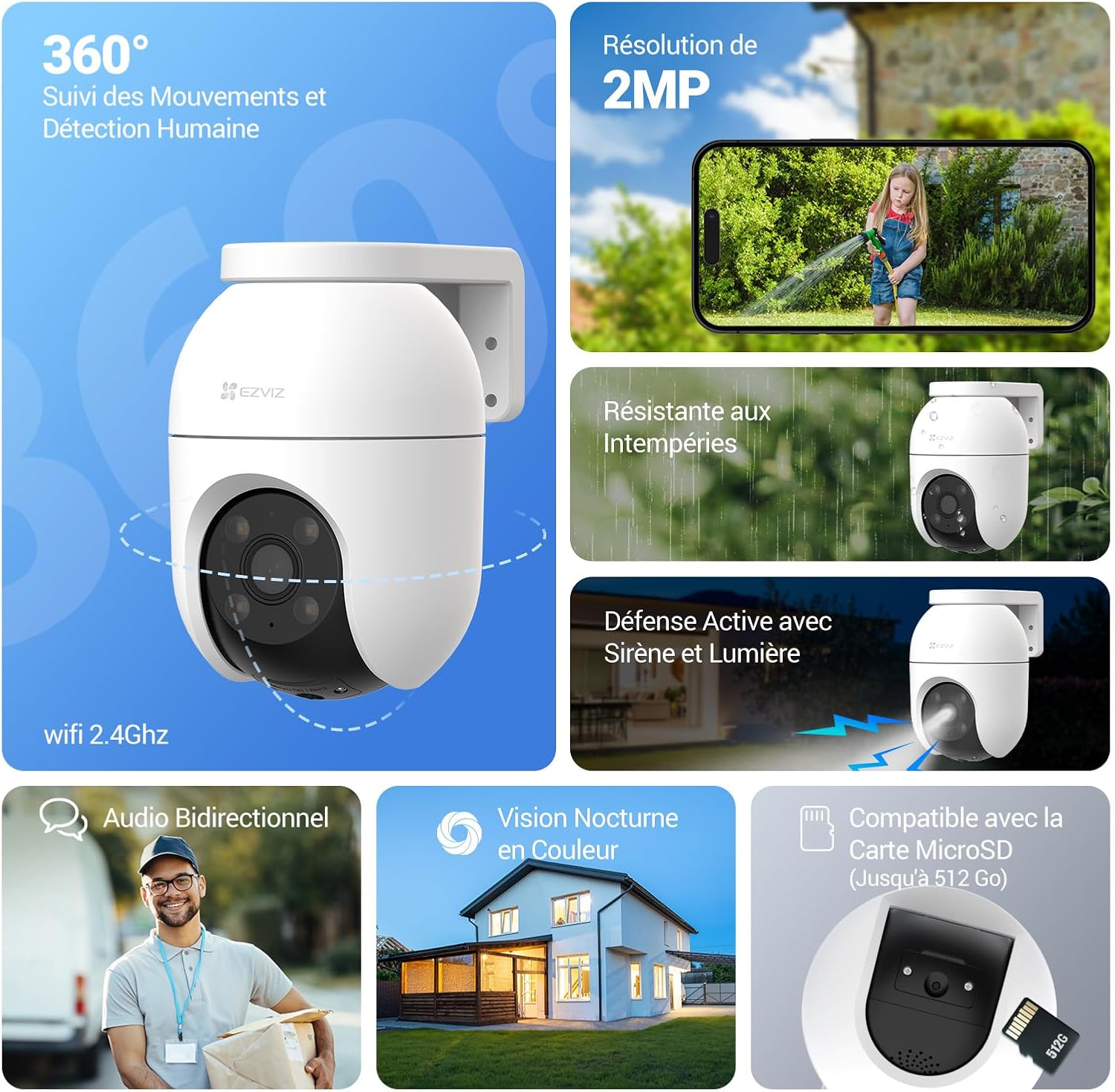 Thumbnail 1 de EZVIZ C8c 2MP caméra surveillance extérieure 360° avec suivi