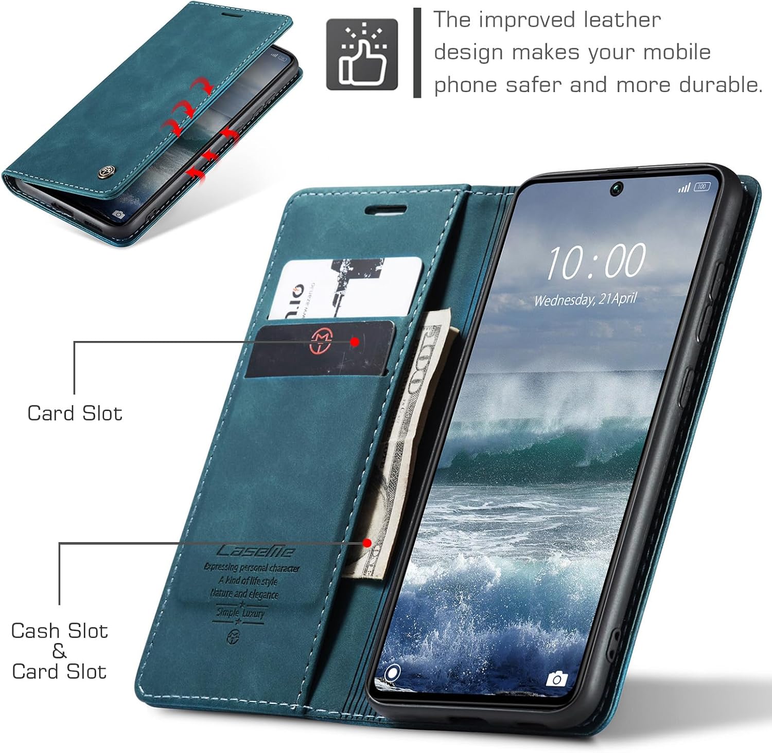Thumbnail 1 de Handyhülle im Flip-Case-Stil für Xiaomi Redmi Note 13 Pro 5G & Poco X6 5G (PU Leder/TPU) – Kartenfach, Standfunktion, Blaugrün