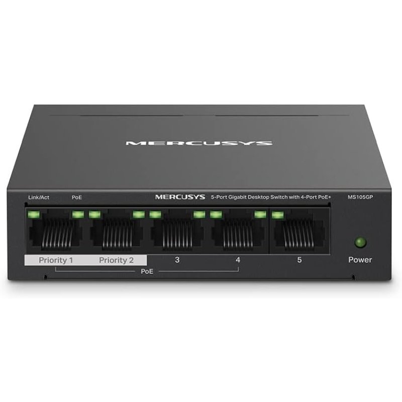 Detalle 2 de Mercusys MS105GP: Switch Gigabit de 5 puertos PoE para redes domésticas y pequeñas oficinas