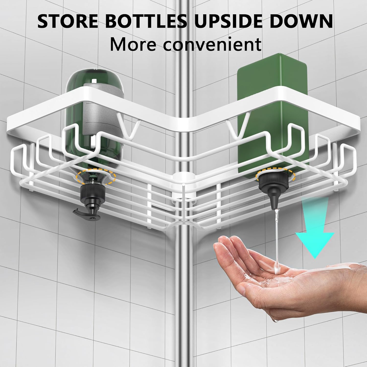 Thumbnail 4 de KEGII Telescopic Corner Shower Caddy (Stainless Steel) with Soap Holder, Hooks and No-Drill Tension Rod Shelf