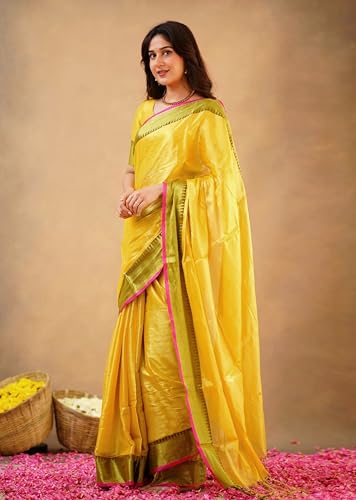 Thumbnail 6 de TRENDMALLS K1142-Yellow Women's Tissue Cotton Handloom Saree