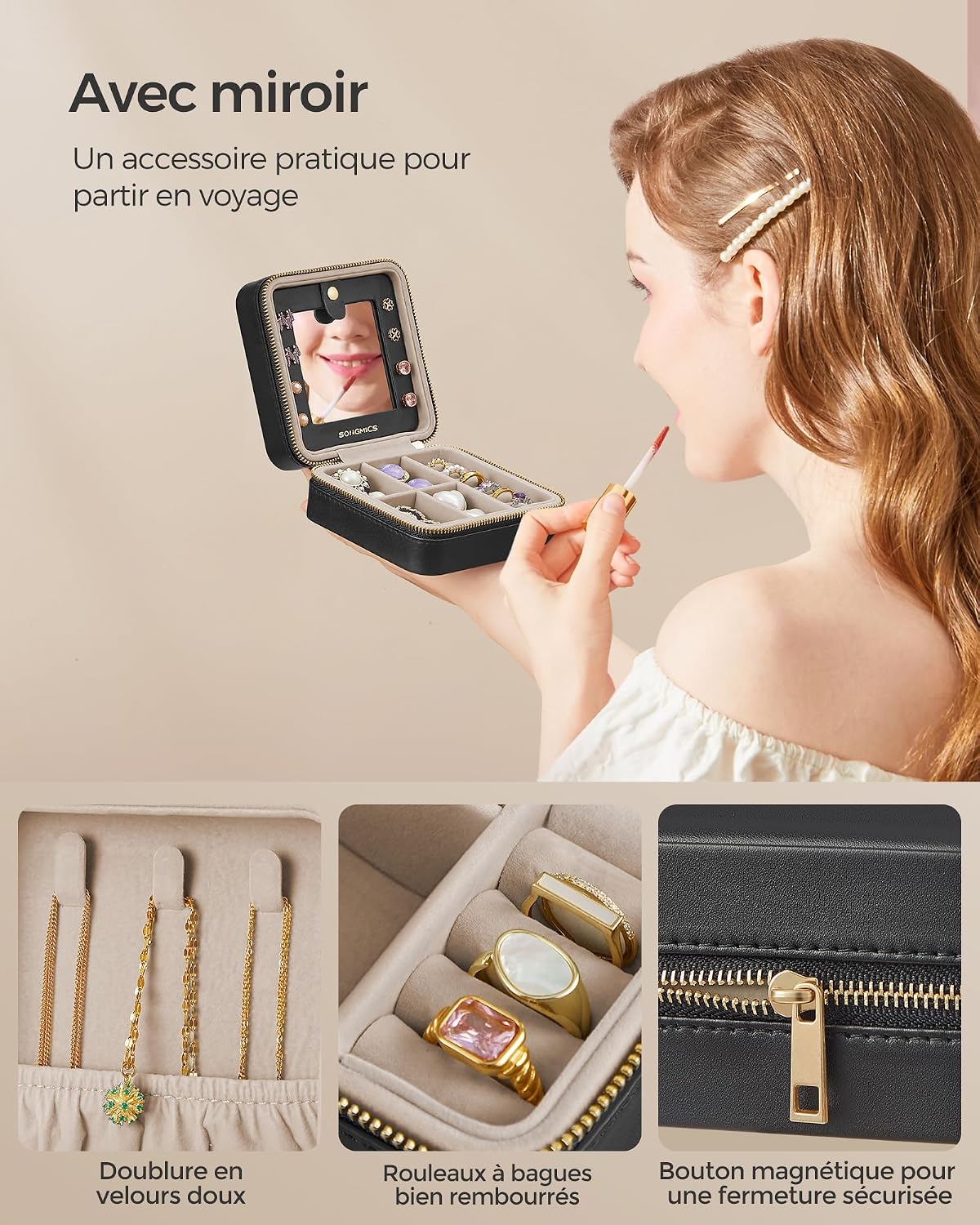 Thumbnail 3 de SONGMICS Boîte à Bijoux de Voyage JBC146BKV1