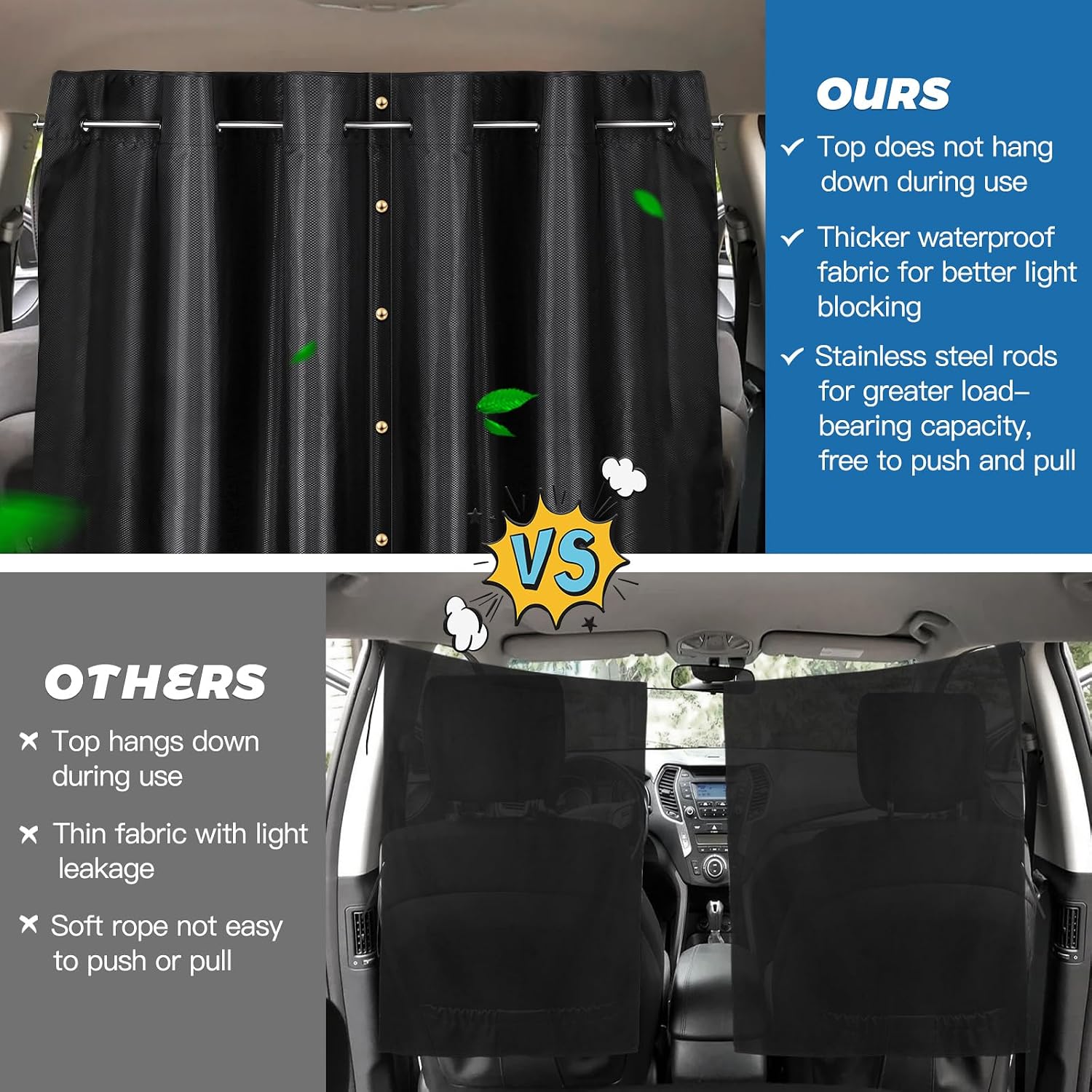 Detalle 2 de ZATOOTO Auto Sichtschutz Vorhänge – Großformat 161 × 107 cm, Abnehmbare Camper Auto Vorhang Gardinen
