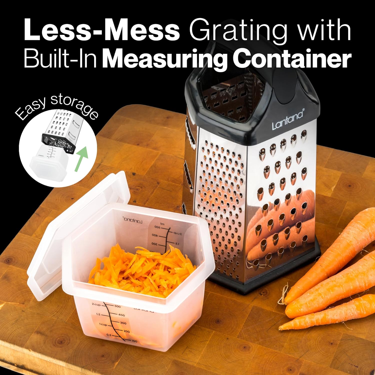Thumbnail 2 de Lantana Cheese Grater with Container & Lid (6-in-1 Handheld Stainless Steel Box Shredder)