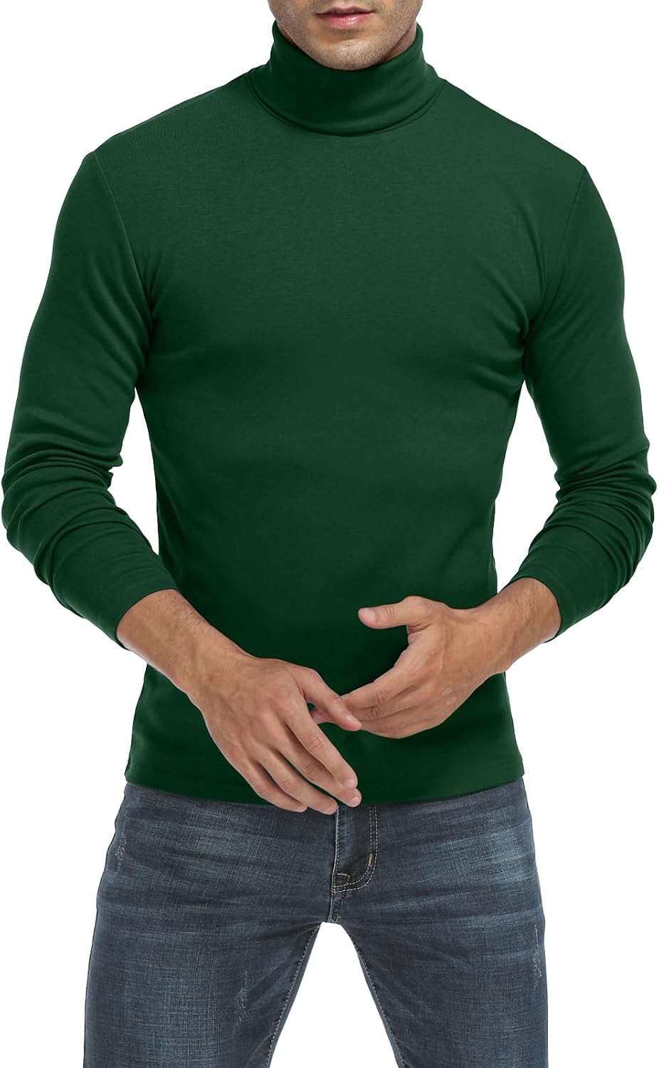 Detalle de MLANM Men's Turtleneck Jumper — Slim Fit Roll Neck Long Sleeve