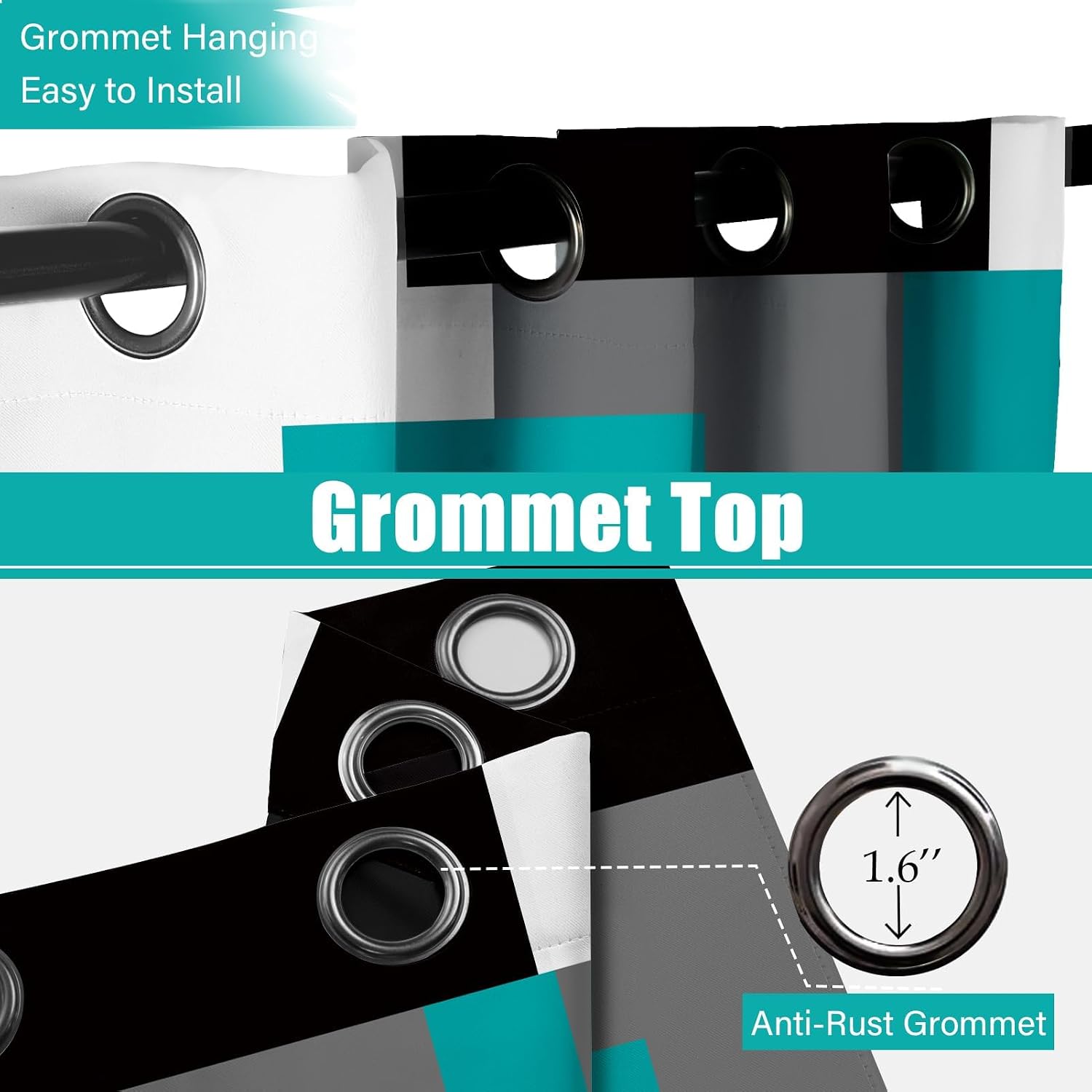 Thumbnail 6 de Tyrot Teal/Turquoise 100% Blackout Curtains, 52Wx84L (2-Panel Set)