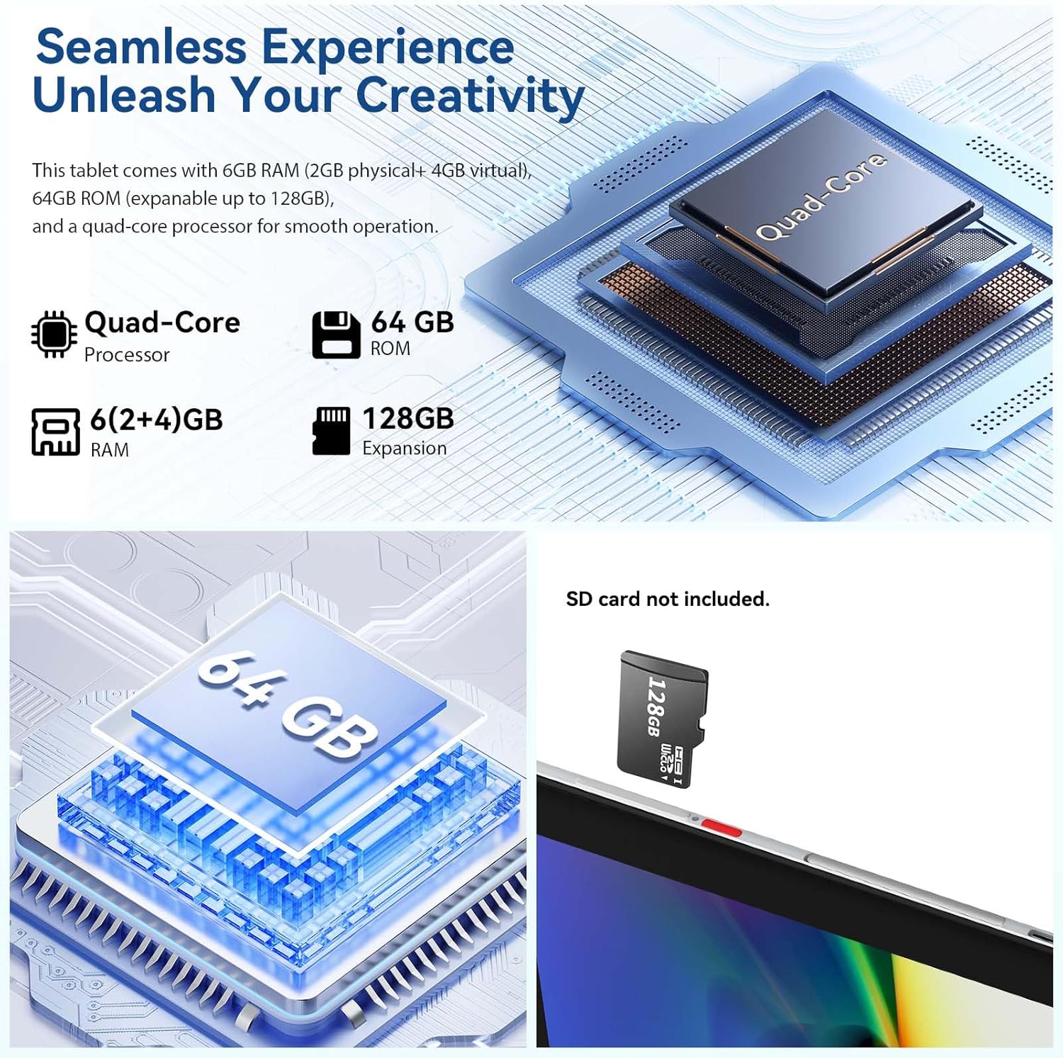 Thumbnail 2 de Hakaug 10-inch Android 13 Quad-Core Tablet (6GB RAM, 64GB storage, 5000 mAh) – Silver