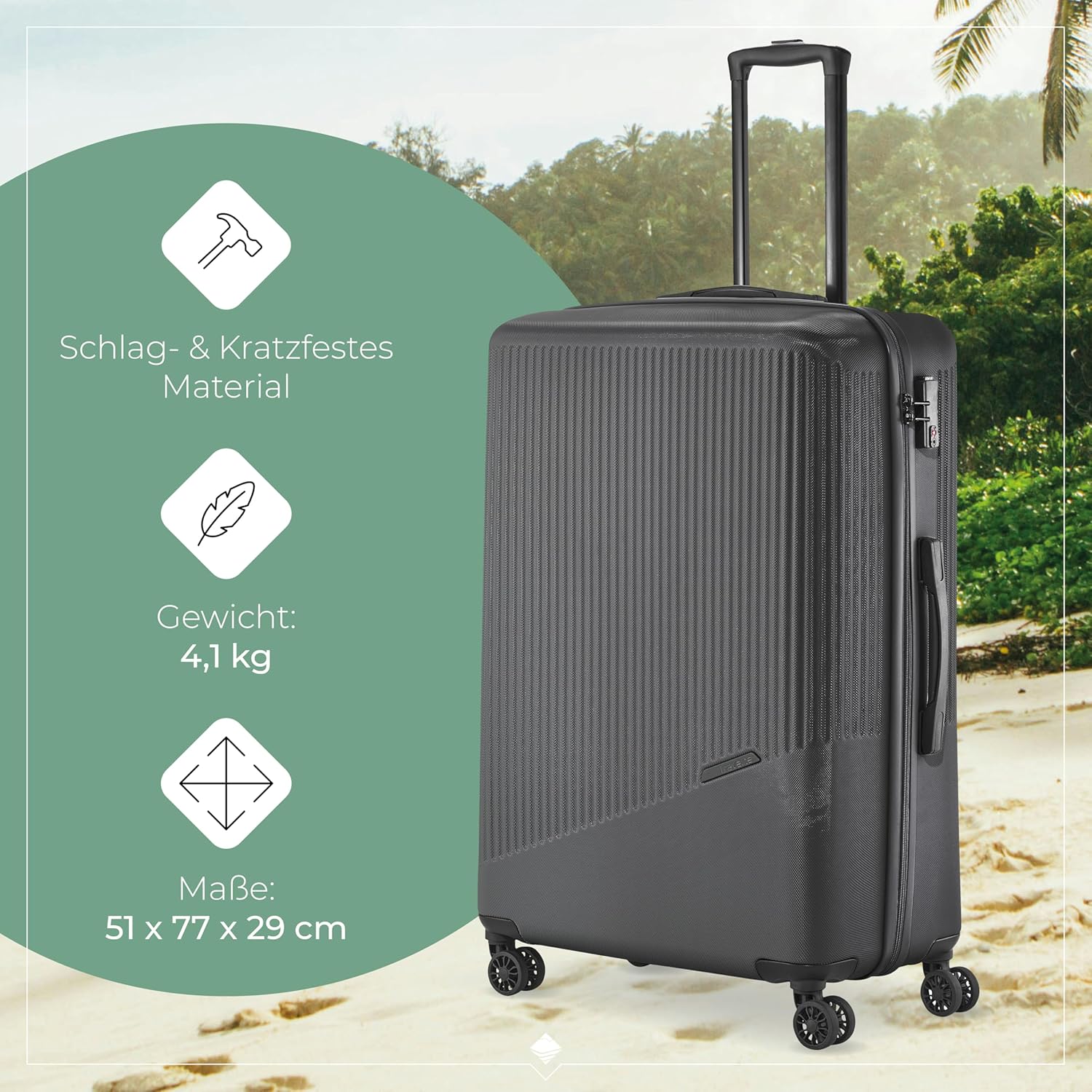 Detalle de Travelite 4-Rad Hartschalenkoffer groß 96 Liter Bali ABS TSA – 77 cm
