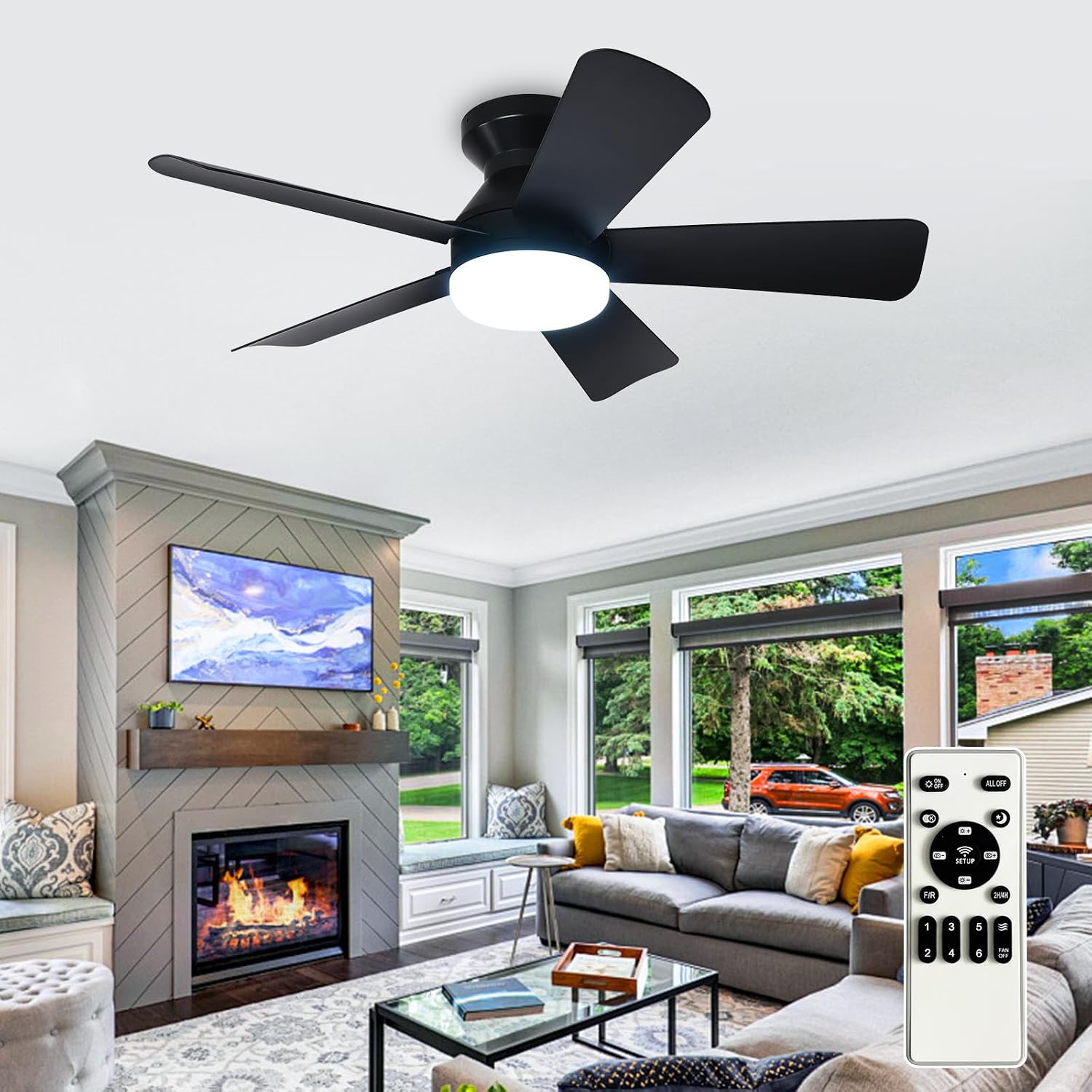 Detalle de Depuley WS-FPZ194-42C 35-Inch Ceiling Fan with Dimmable LED Light