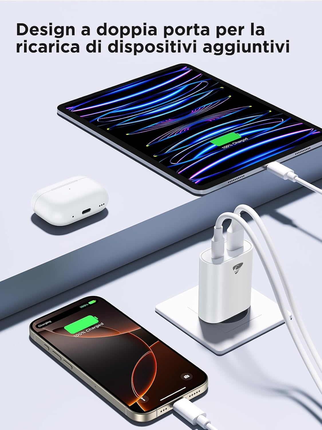 Detalle de Caricatore USB-C 20W 2-in-1 (2 porte) 1x USB-A e 1x USB-C – Yosou
