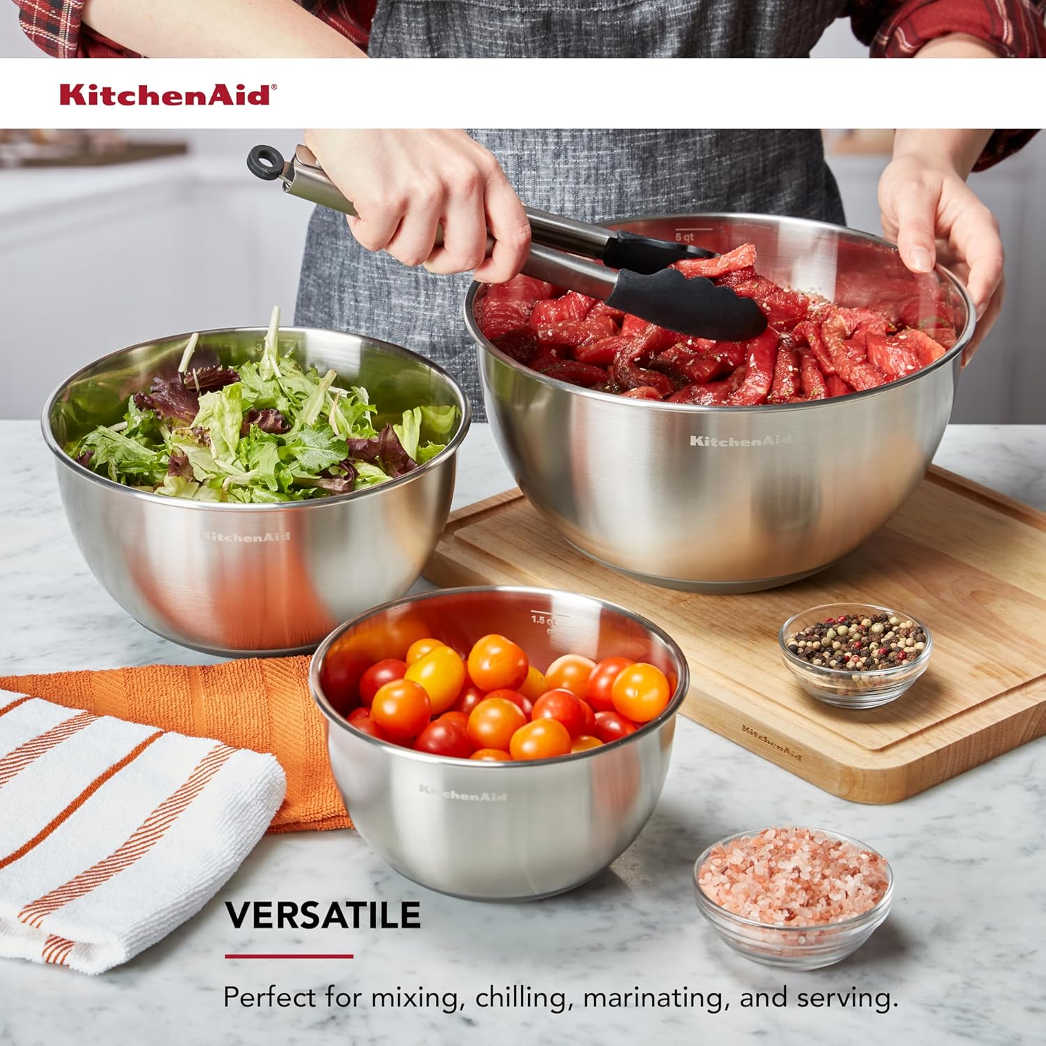 Detalle de KitchenAid Stainless Steel Mixing Bowls (Set of 3)