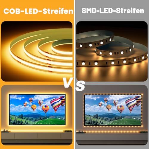 Detalle 2 de COB LED-Streifen 5M 2700K Warmweiß (24V, 36W, 480 LEDs) von Ylatoial – dimmbar mit Adapter