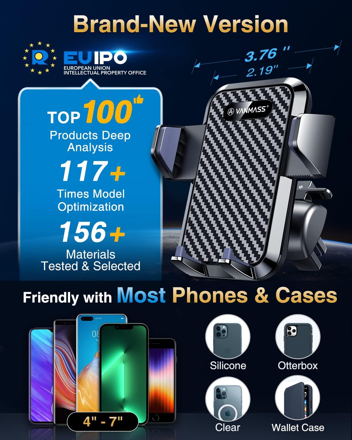 Thumbnail 4 de VANMASS Handyhalterung Auto 3-in-1 für Lüftung & Saugnapf (Silikon, flexibel einstellbar) – für iPhone & Android