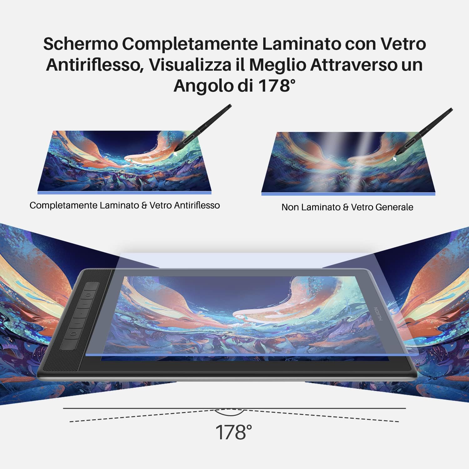 Detalle 2 de HUION Kamvas Pro 13 2.5K Tavoletta grafica con schermo 13,3” Full-Laminato e penna senza batteria
