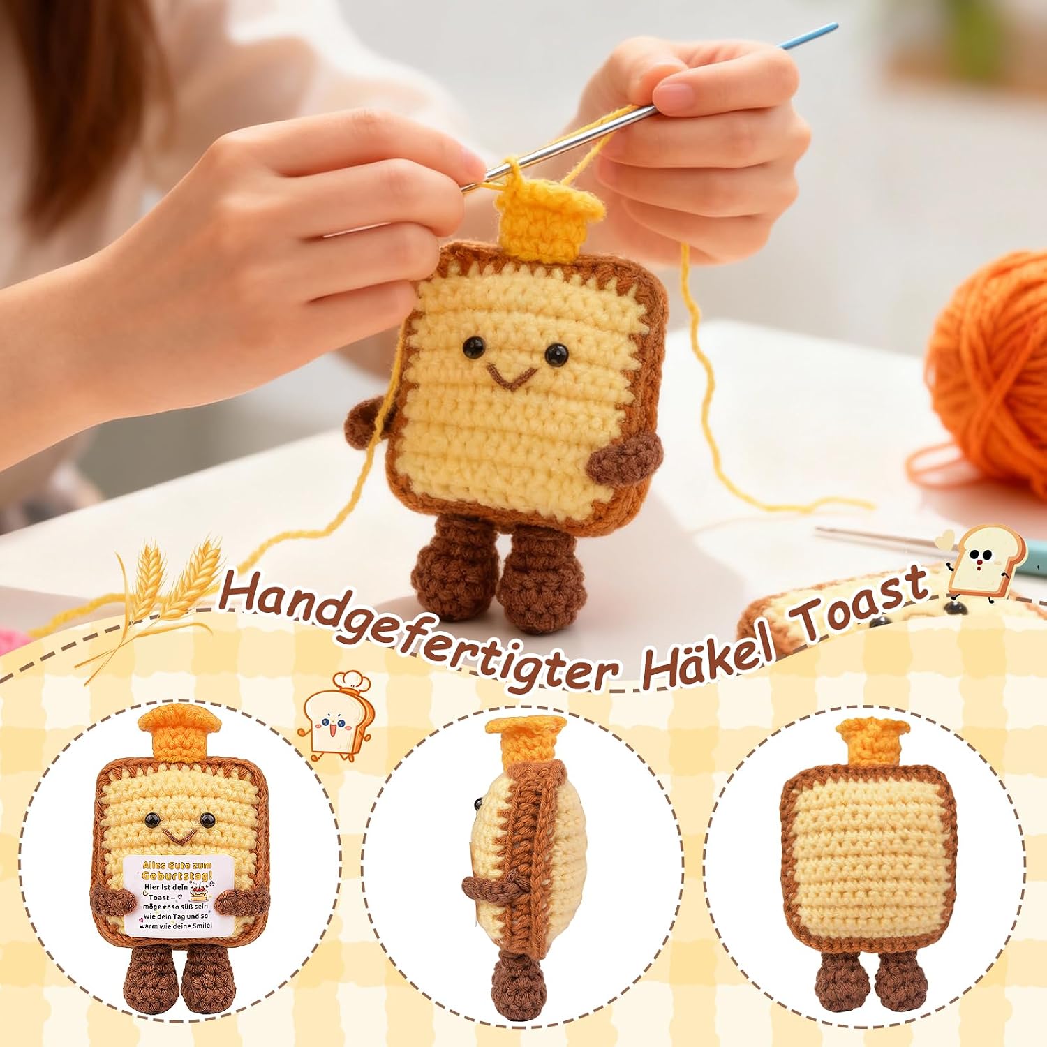 Detalle de Mwmoeen Positive Toast – Handgestrickter Toast als aufmunterndes Geburtstagsgeschenk