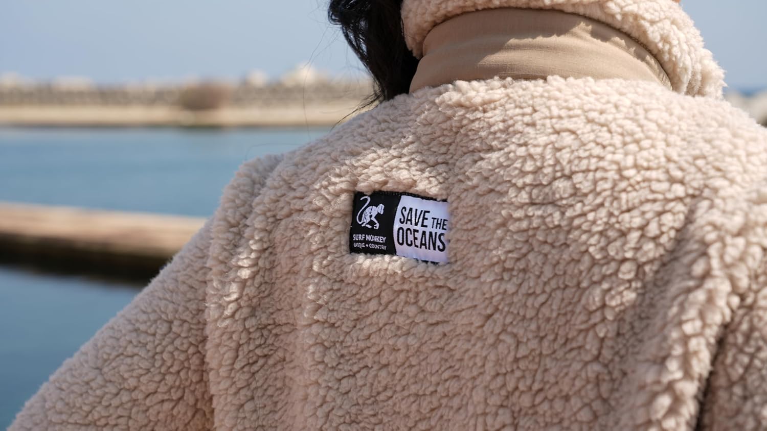 Thumbnail 6 de Giacca sherpa Surf Monkey con zip e tasca sul petto, riciclata, vestibilità classica