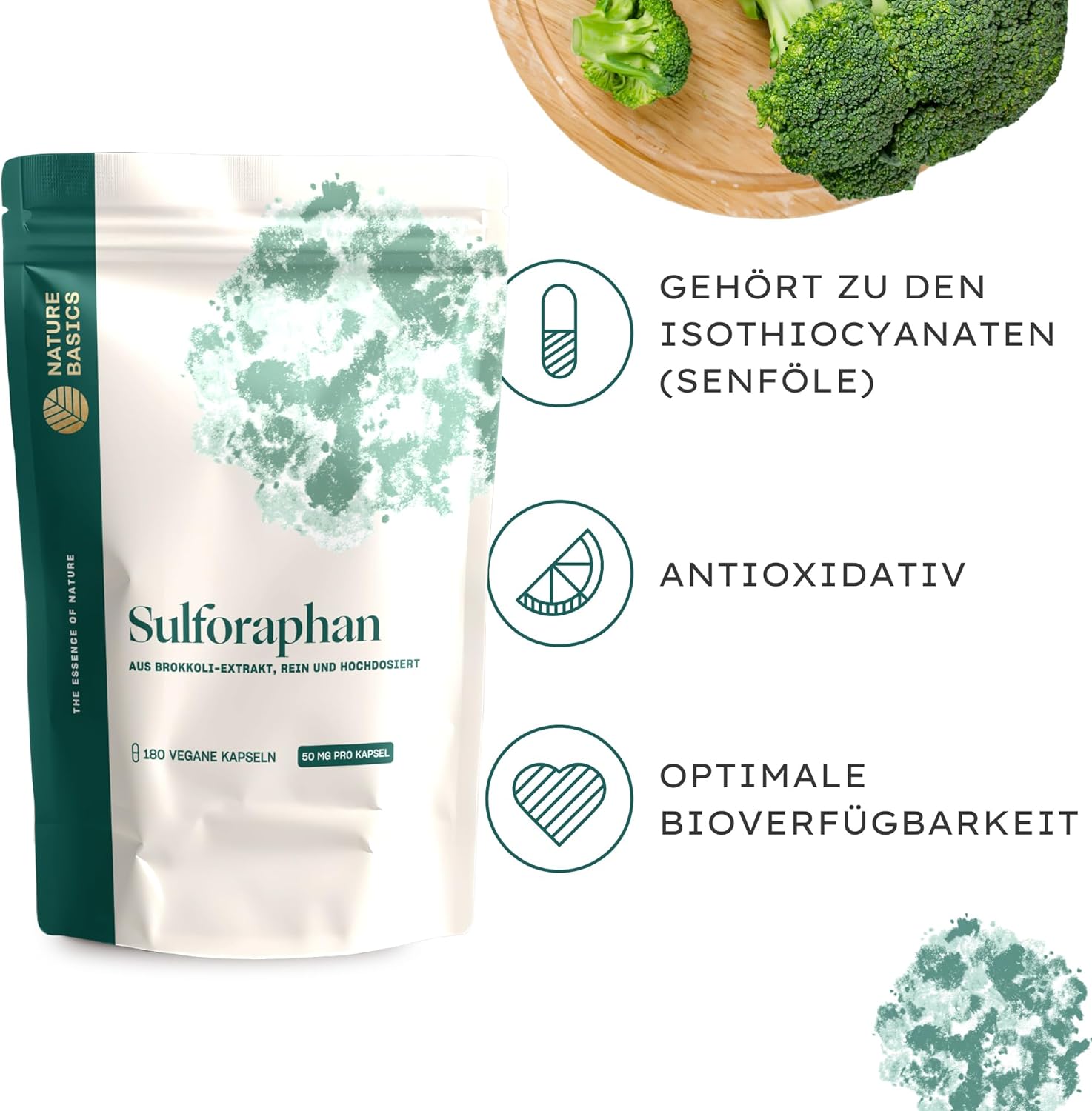 Thumbnail 1 de Sulforaphan Kapseln hochdosiert von Nature Basics – 180 Kapseln, 50 mg Sulforaphan pro Kapsel