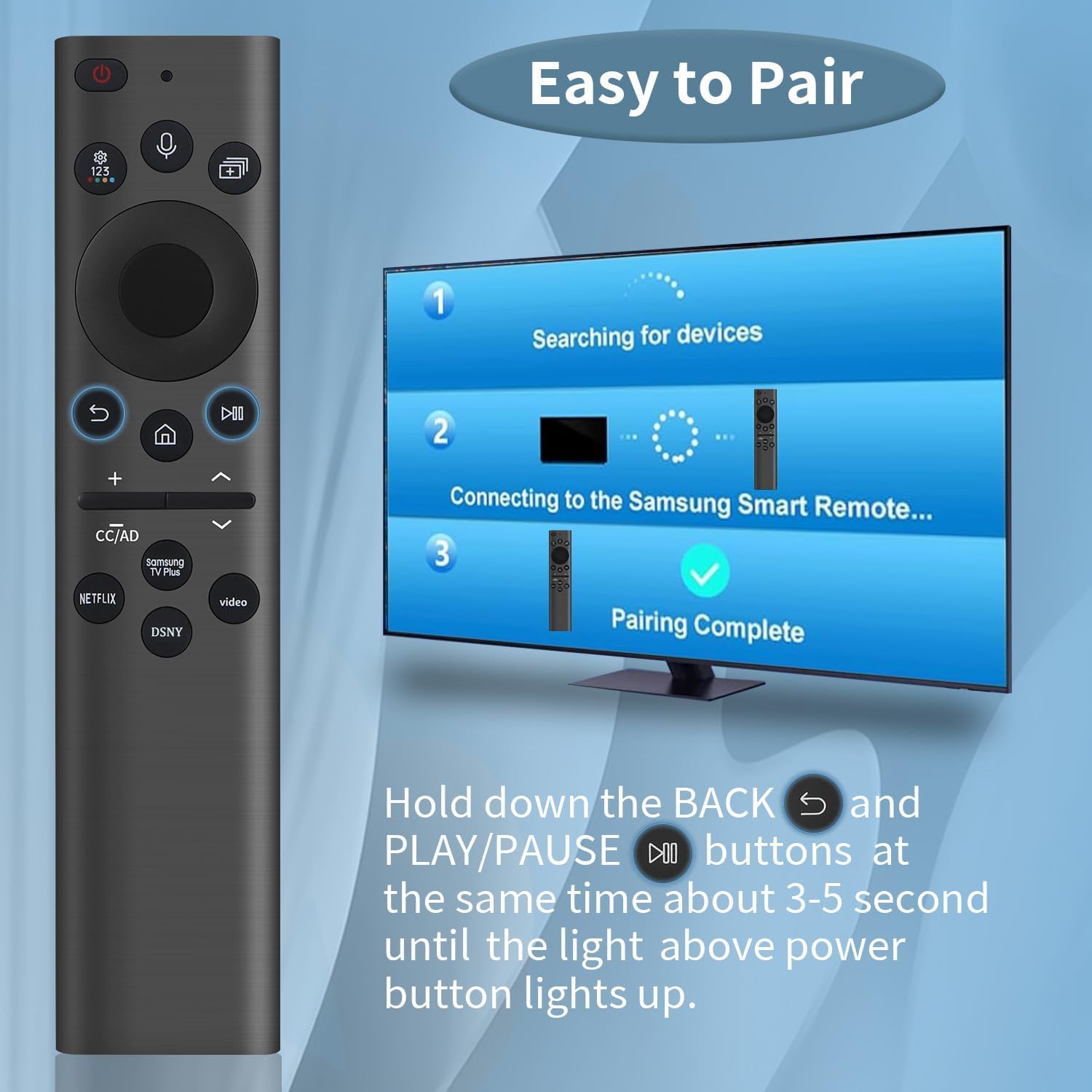 Detalle de Rechargeable Solar Remote Replacement for Samsung Smart TV (Solarcell, USB‑C Fast Charging, Voice & BT)