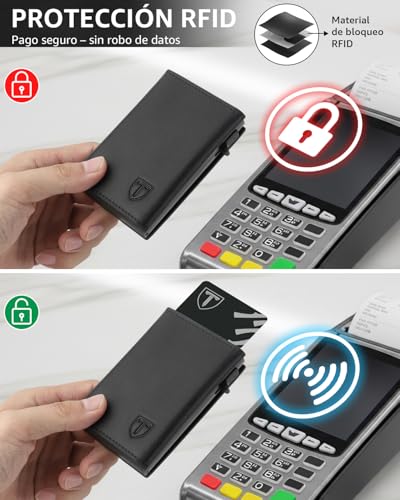 Detalle de TEEHON Cartera Hombre de Cuero con Cierre Magnético y Protección RFID
