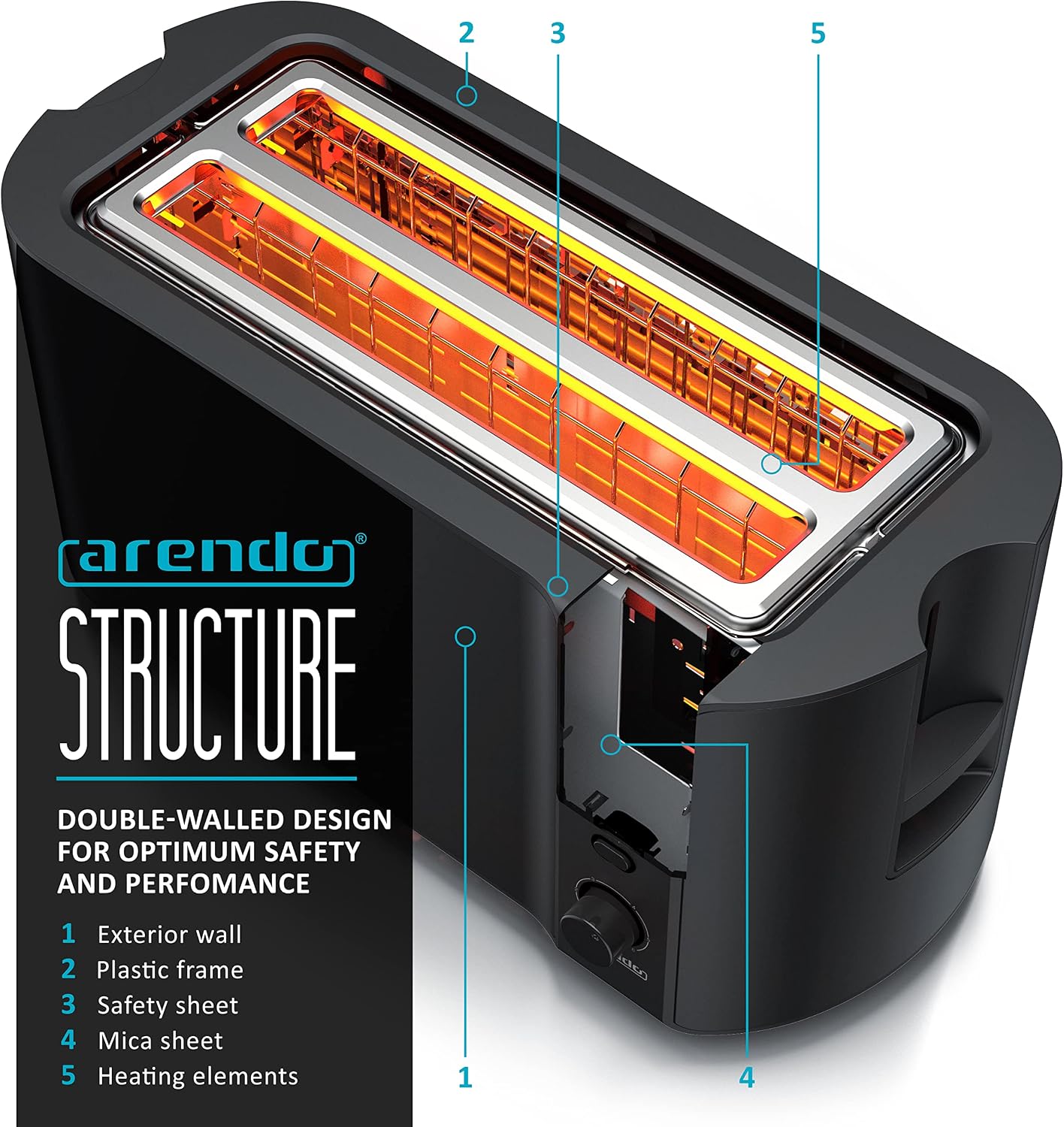 Detalle 2 de Arendo Frukost 4-slice long slot toaster with 6 settings 🍞