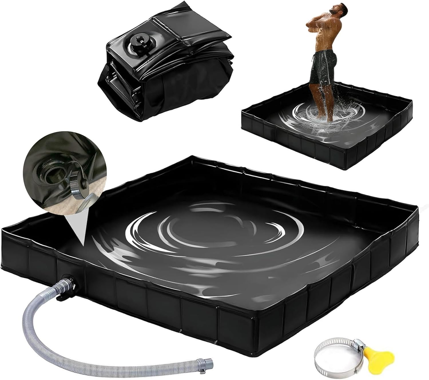 Detalle de GOZYLA faltbare Duschbasis für Camping & Outdoor – tragbare Duschwanne mit Ablaufschlauch