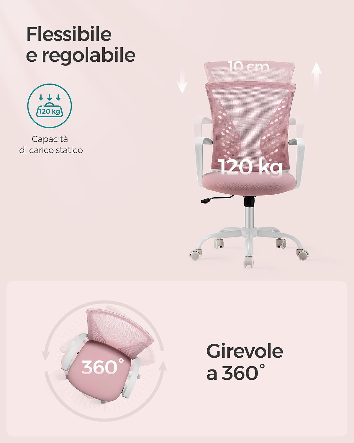 Thumbnail 4 de SONGMICS Sedia da Ufficio Rosa Gelatina 120 kg