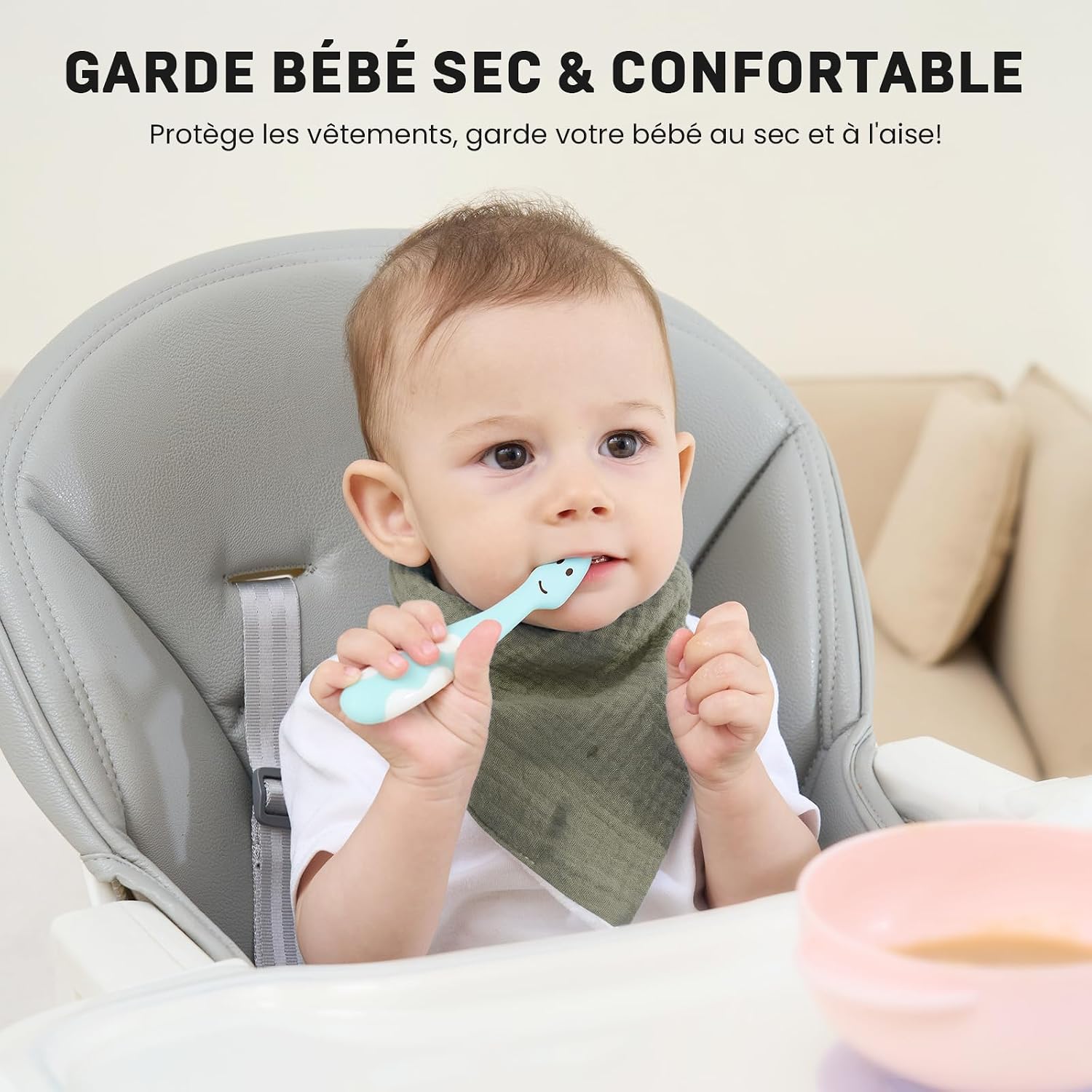 Thumbnail 1 de IKWOLETI Bavoirs Bébé Naissance Mousseline – Pack de 8 bandanas absorbantes et ajustables