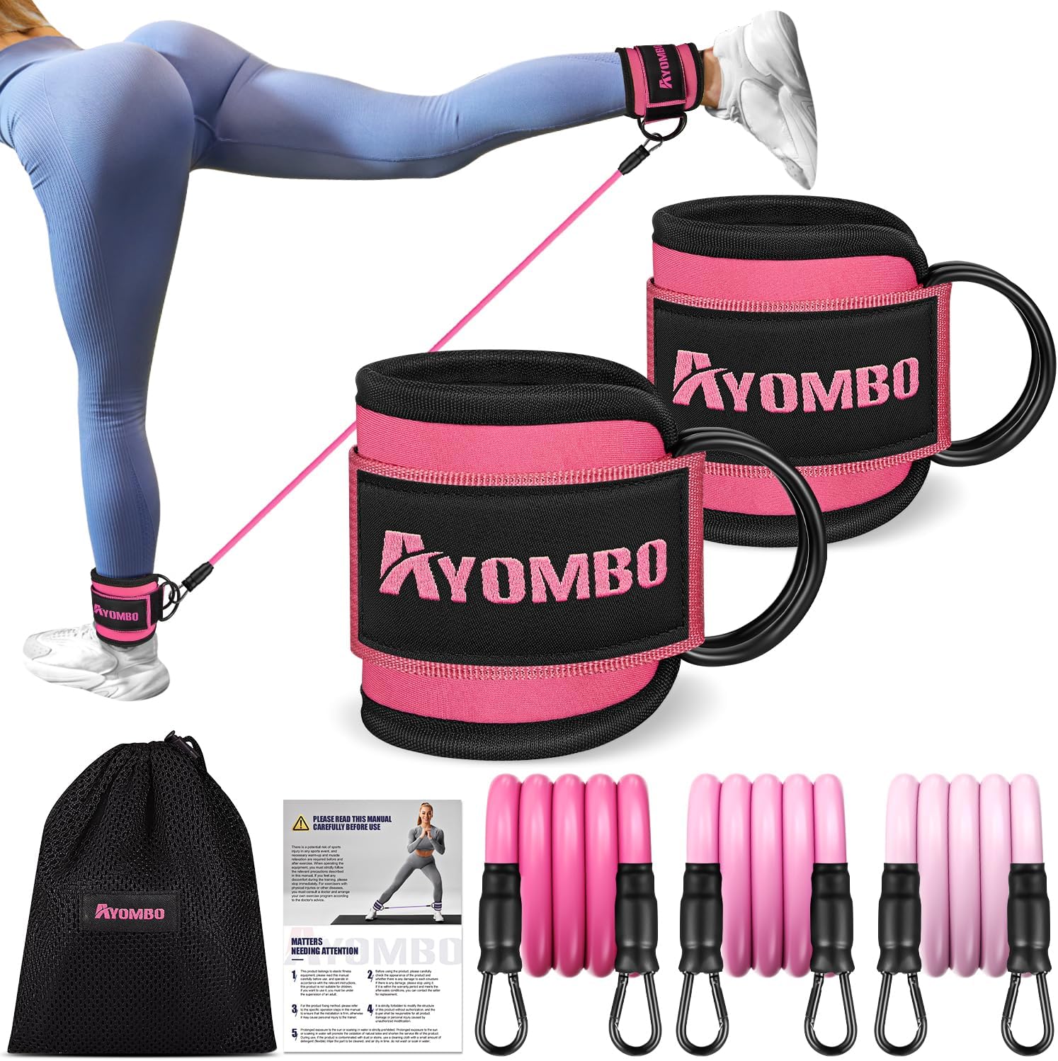 Detalle de Ayombo Ankle Bands Ankle Resistance Bands with Cuffs, 3 Resistance Levels
