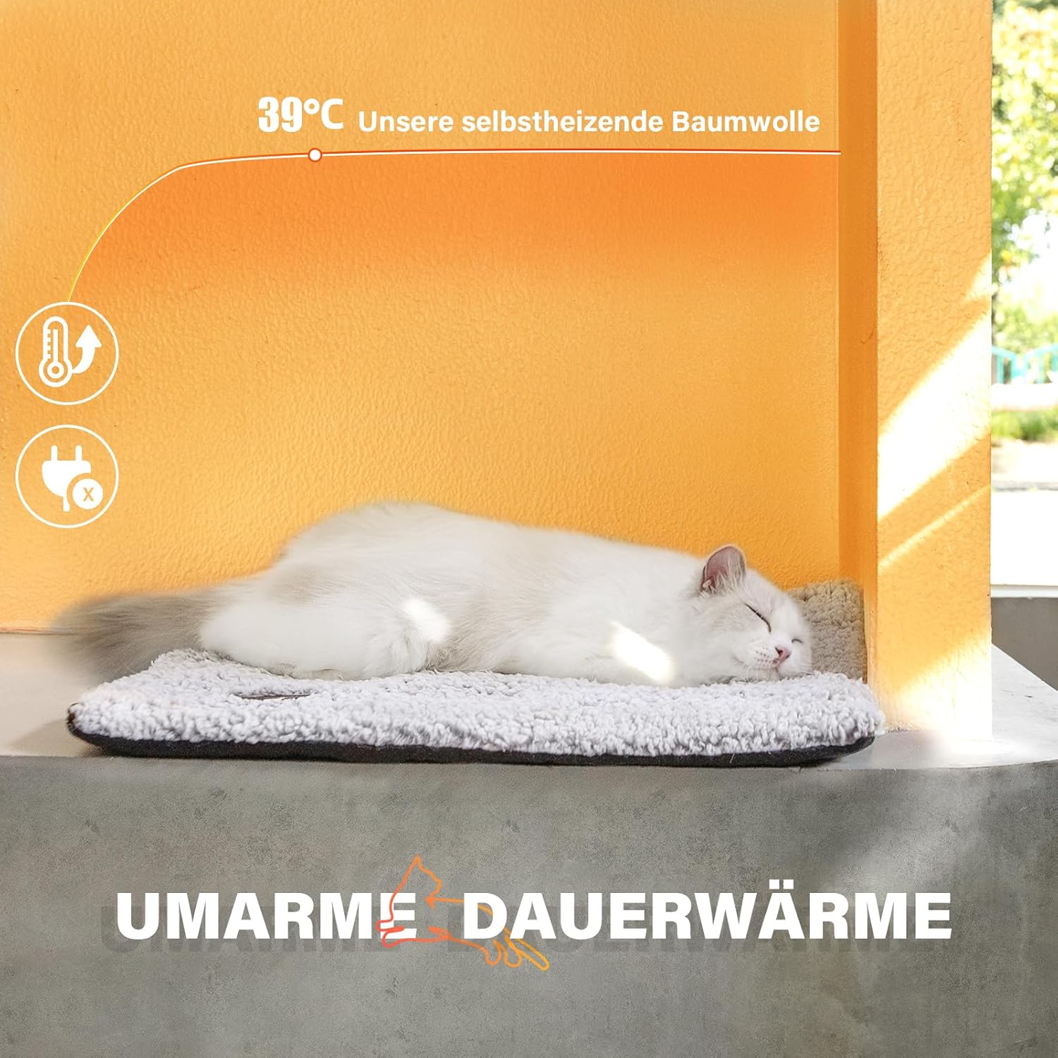 Thumbnail 6 de Mora Pets Katzen Fensterliege: Selbstwärmende Katzendecke für Fensterbank, rutschfest, waschbar 90 x 28 cm