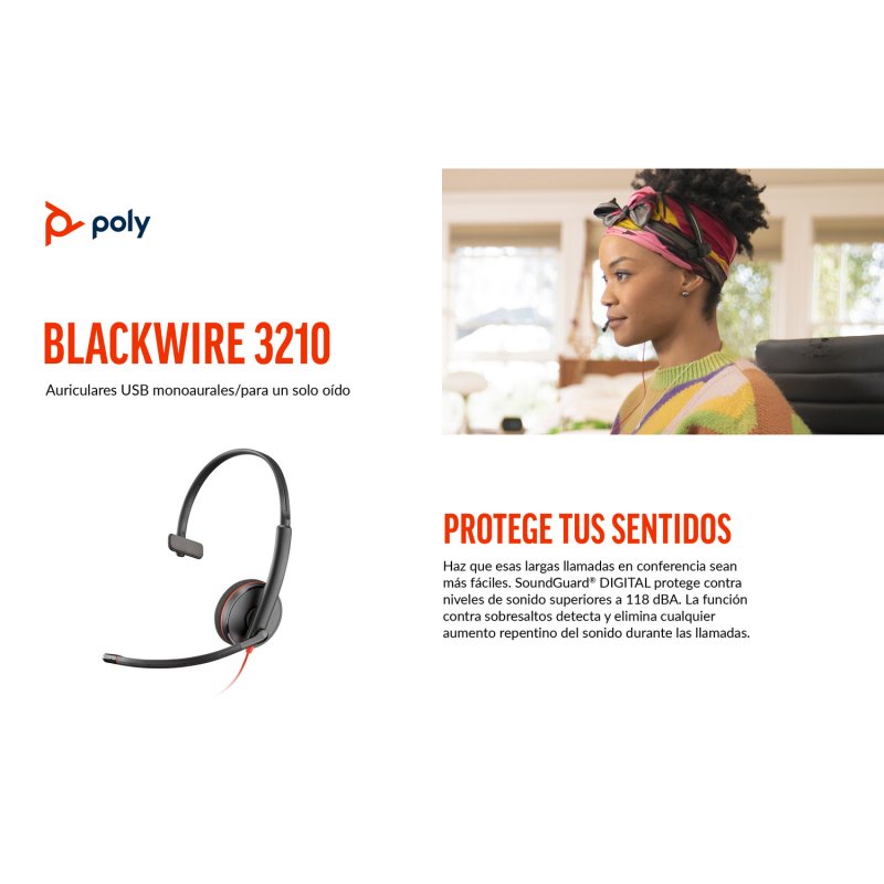 Thumbnail 2 de Poly Blackwire 3210 Auricular Monaural USB-C + adaptador